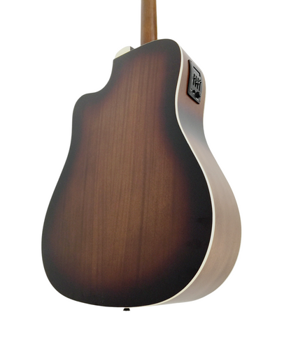 Haze F650DVSCEQ Mahogany Top Built-In Pickup/Tuner Cutaway Acoustic Guitar - Tobaccoburst with Accessories and 10W Amp. (Optional)