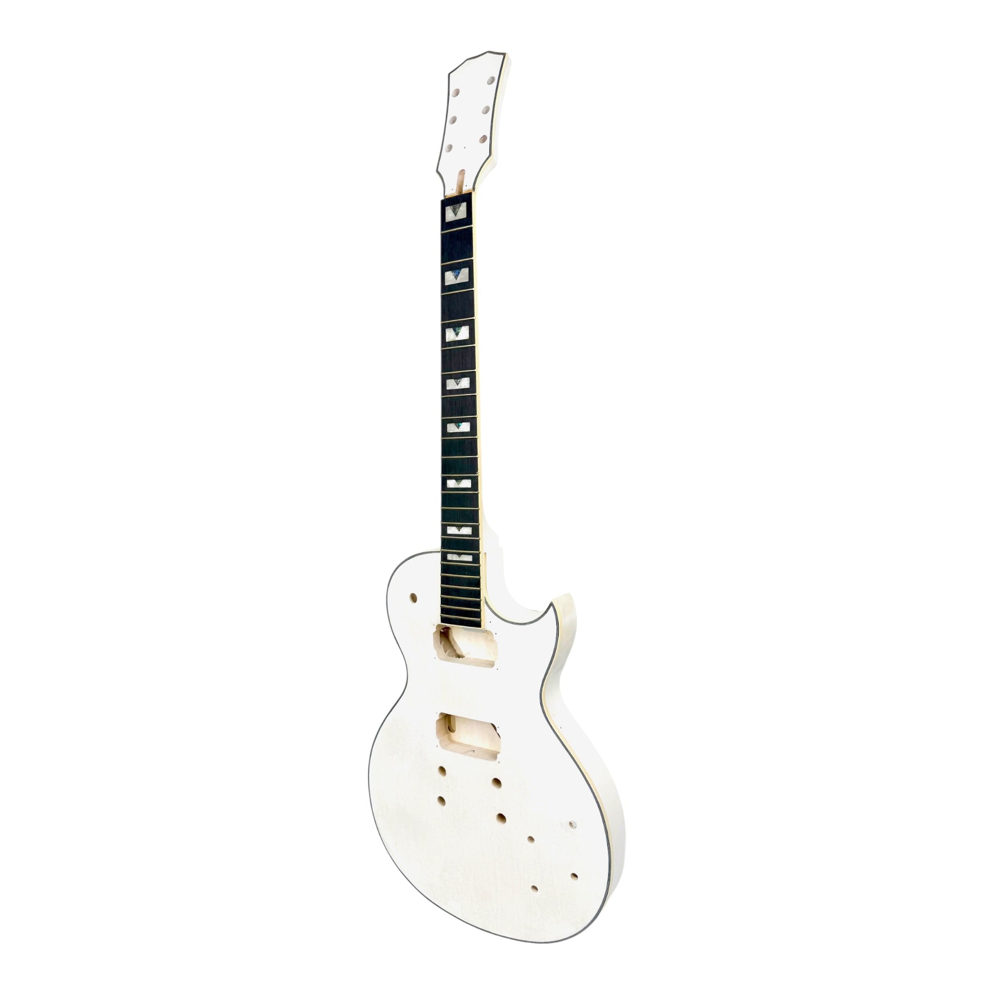 E238DIYWH White-Primed Arched Top Solid Basswood Body Maple Set-Neck HLP H-H Electric Guitar DIY Kit - Complete No-Soldering w/ 3-Ply Ivory Trims & Chrome Hardware