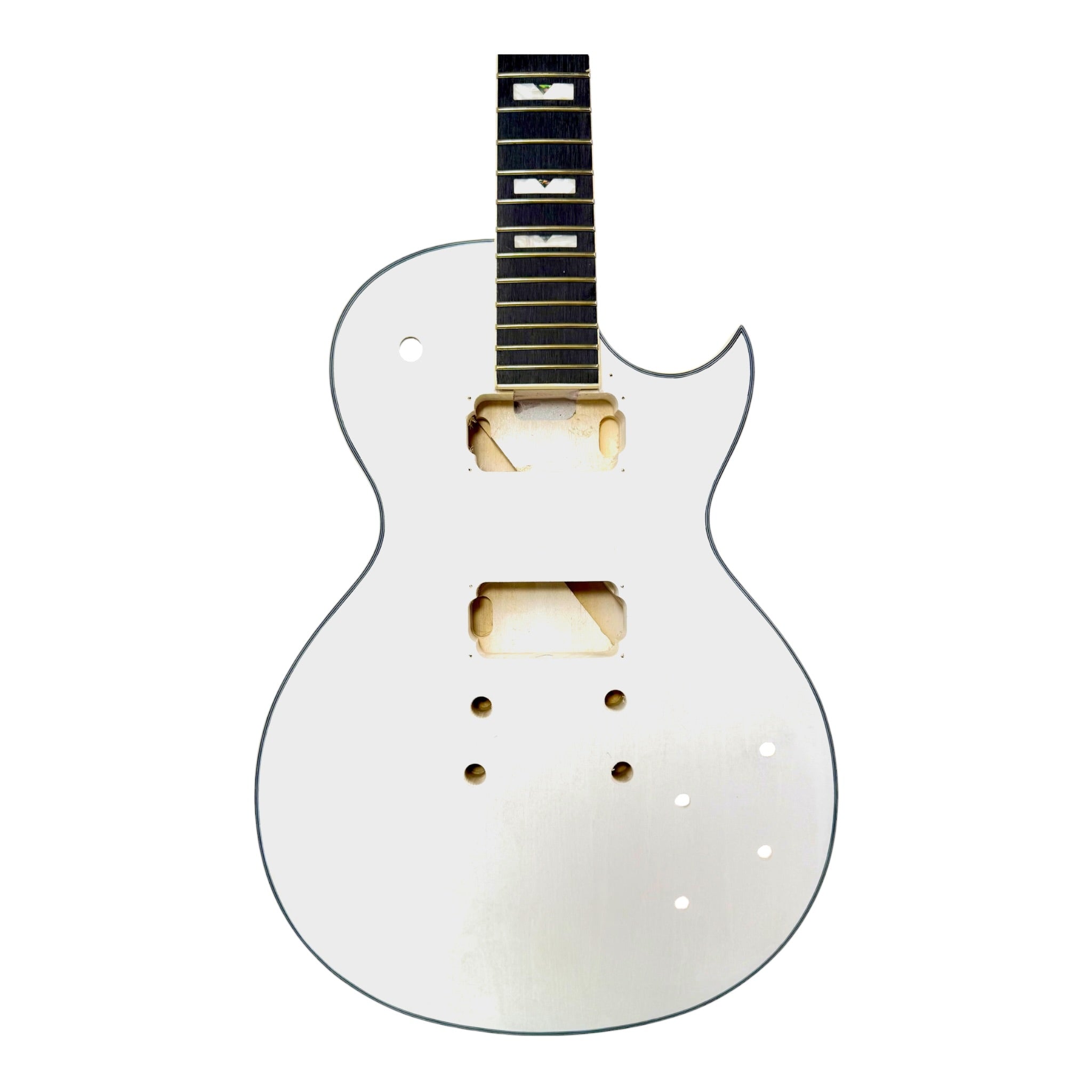 E238DIYWH White-Primed Arched Top Solid Basswood Body Maple Set-Neck HLP H-H Electric Guitar DIY Kit - Complete No-Soldering w/ 3-Ply Ivory Trims & Chrome Hardware