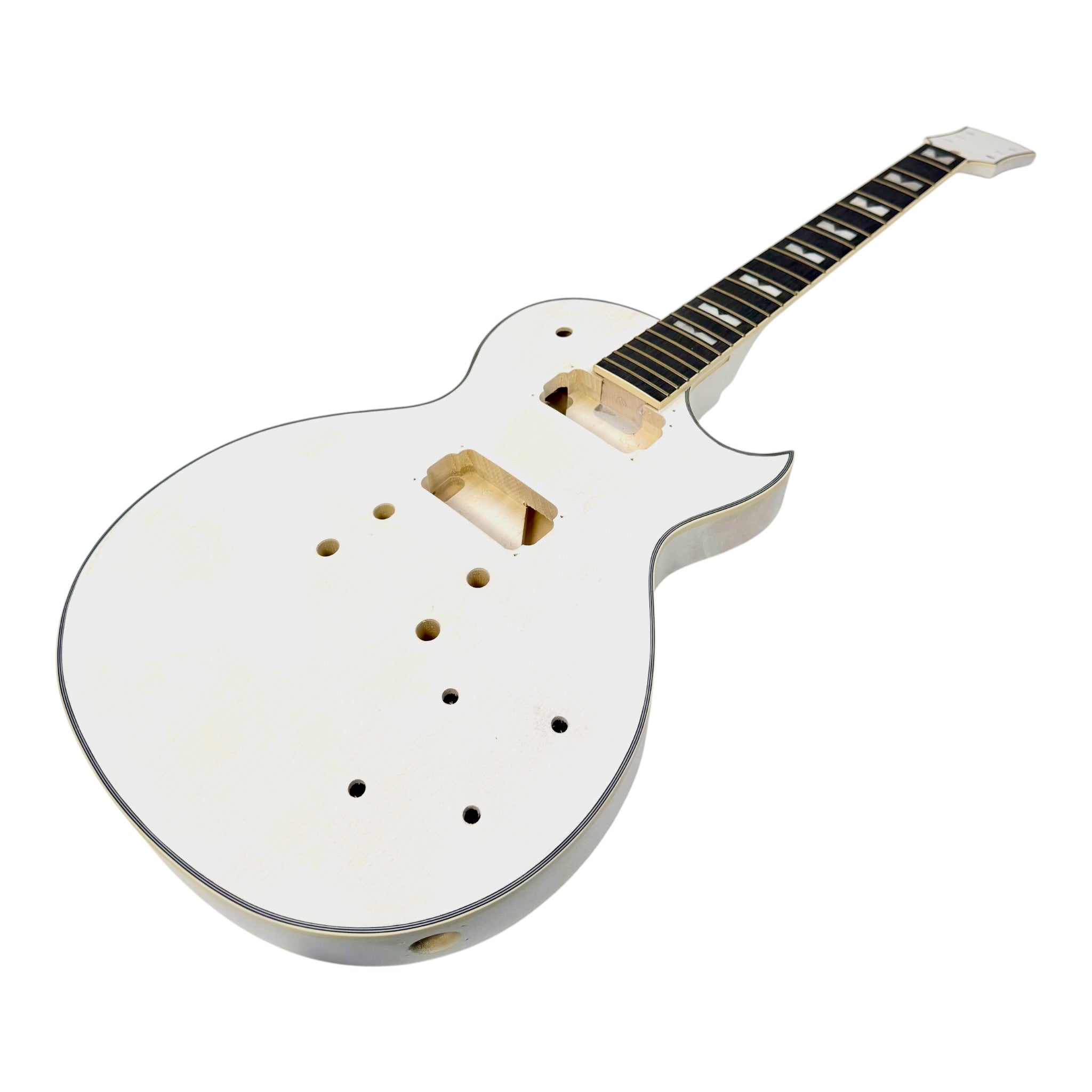 E238DIYWH White-Primed Arched Top Solid Basswood Body Maple Set-Neck HLP H-H Electric Guitar DIY Kit - Complete No-Soldering w/ 3-Ply Ivory Trims & Chrome Hardware