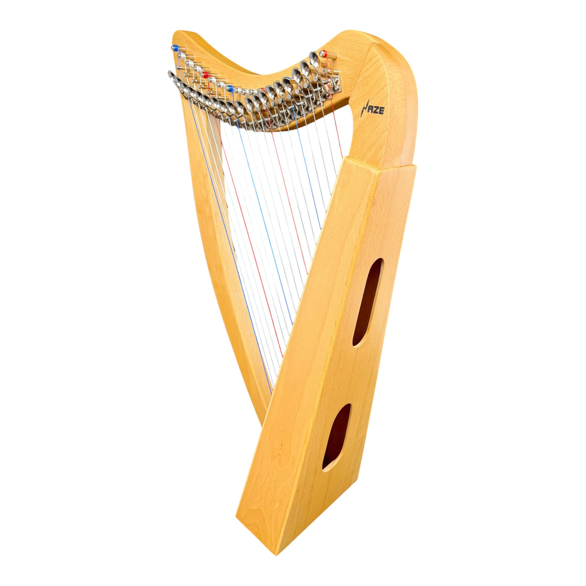 Haze WH19BH 19-String Lever-Fitted Lap Harp -  Natural Beech Harp with Maple Soundboard