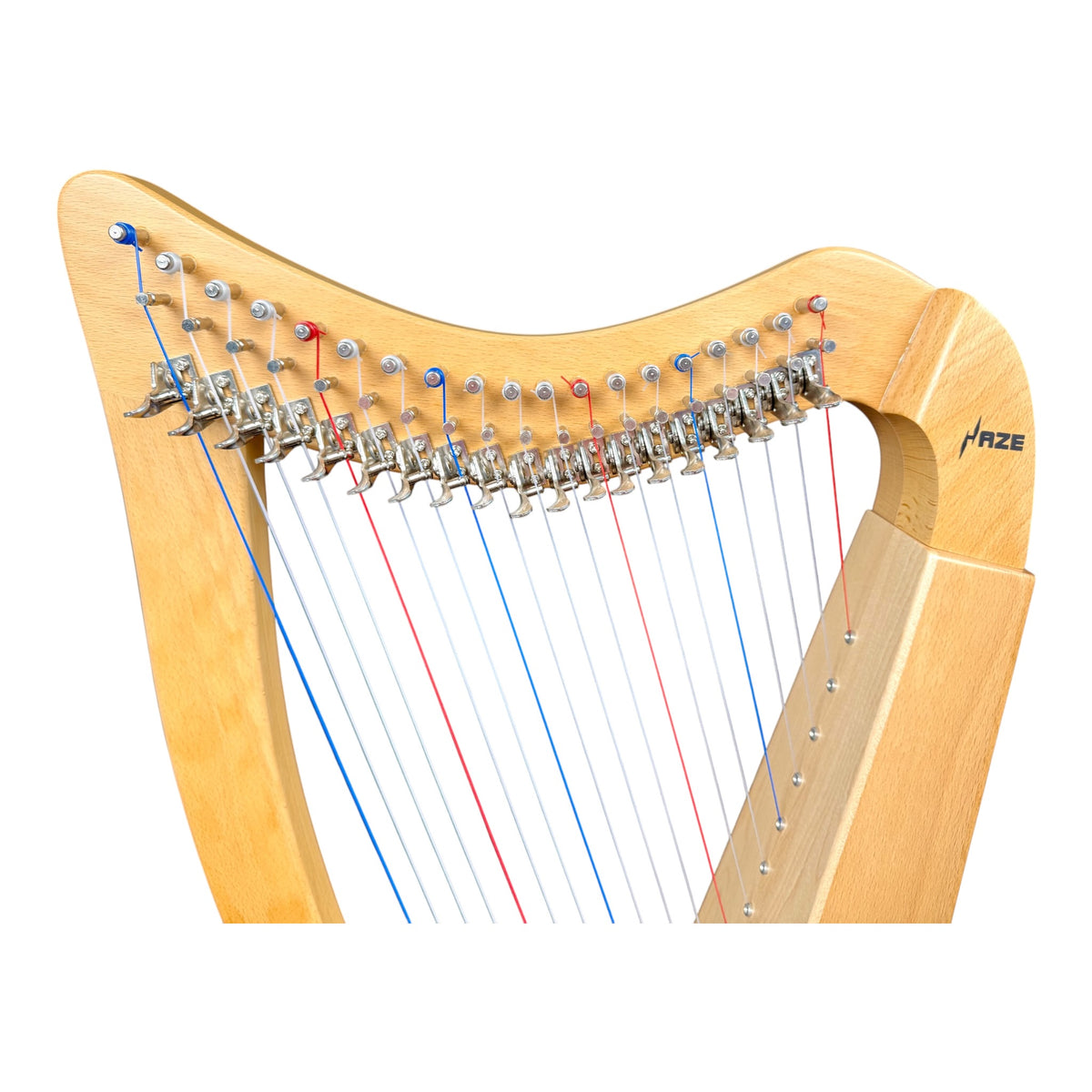 Haze WH19BH 19-String Lever-Fitted Lap Harp -  Natural Beech Harp with Maple Soundboard