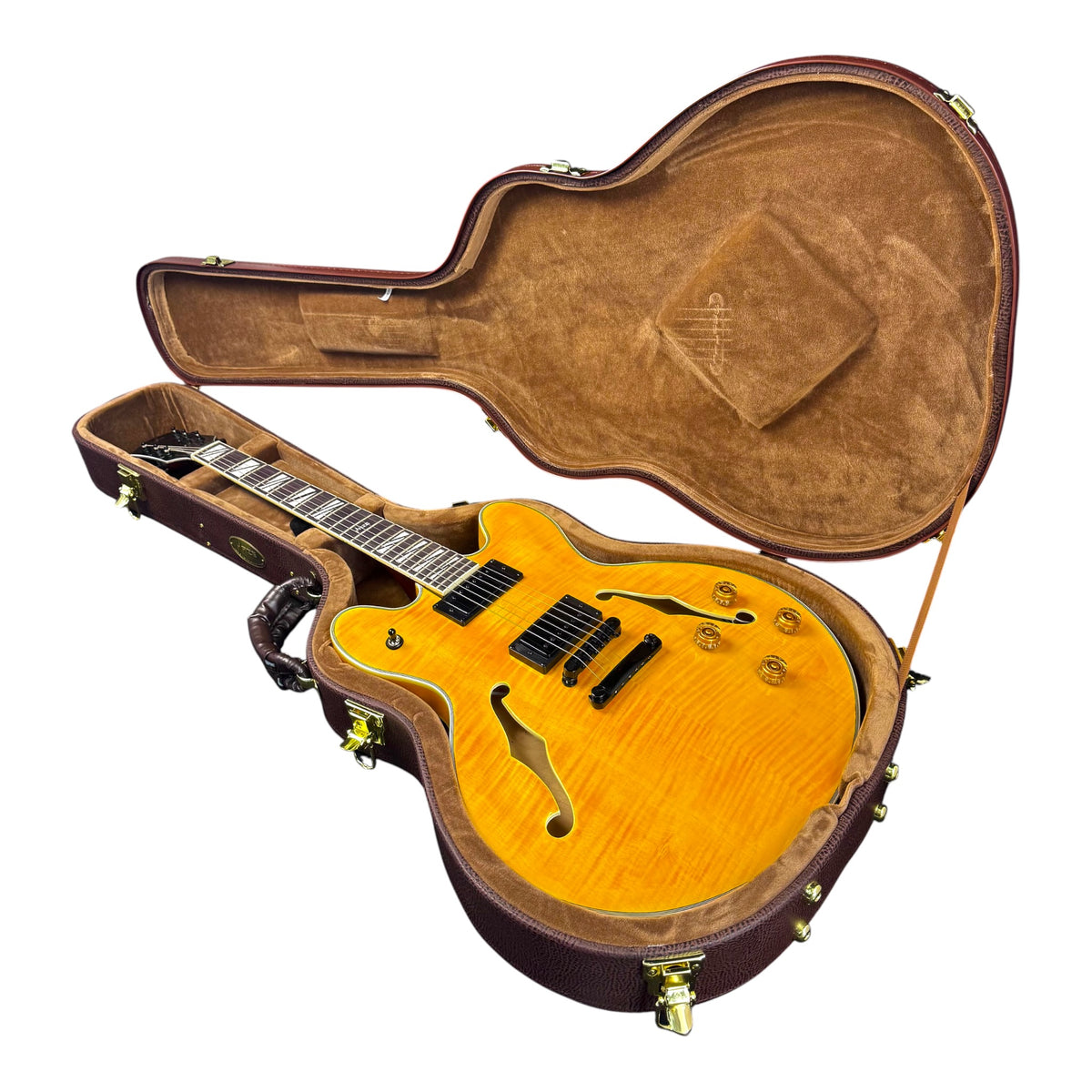 Haze HC020HAB Brown Arch Top Hard Guitar Case Fits 335 with Lock