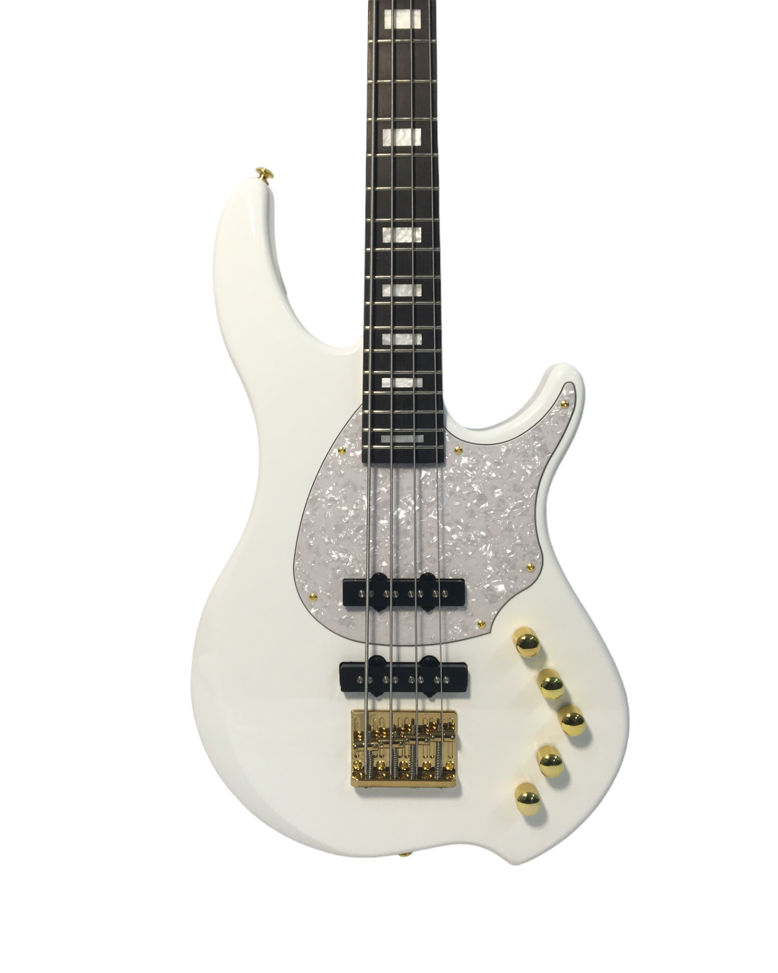 Haze Active Single-Coil Solid Mahogany Hybrid Electric Bass Guitar - White HYBRID4PWH