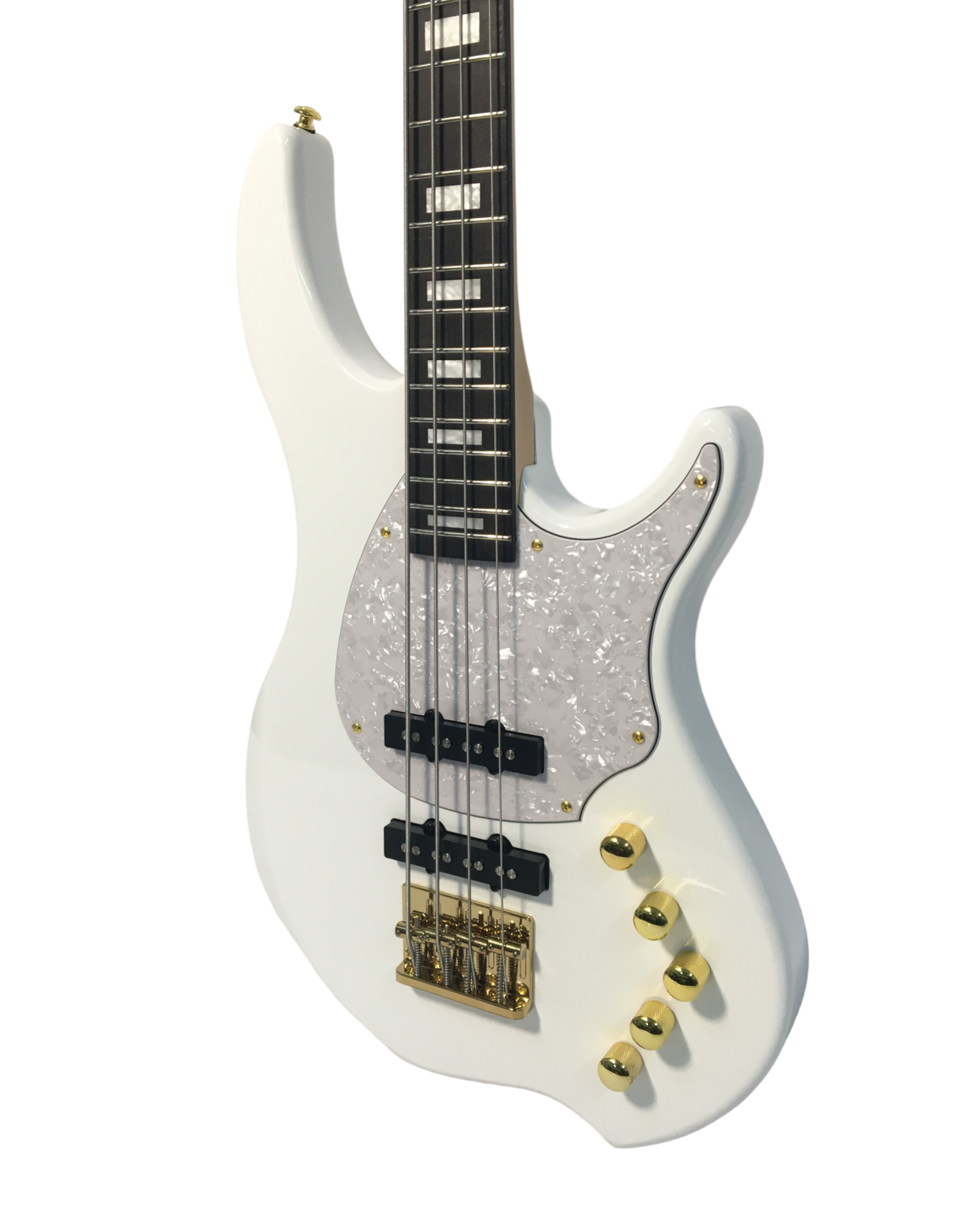 Haze Active Single-Coil Solid Mahogany Hybrid Electric Bass Guitar - White HYBRID4PWH