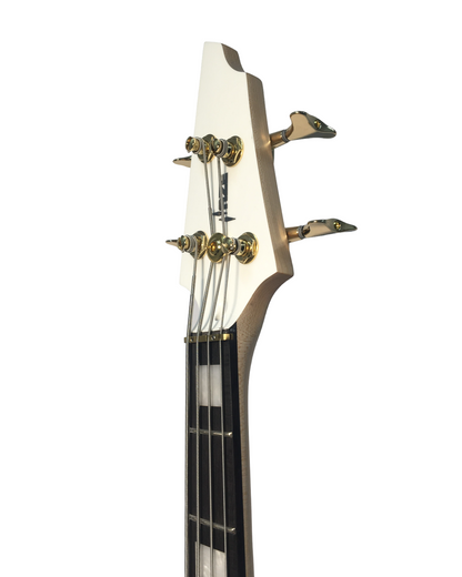 Haze HYBRID4PWH 4-String Electric Jazz Bass Guitar, White, Adjustable Brass Nut