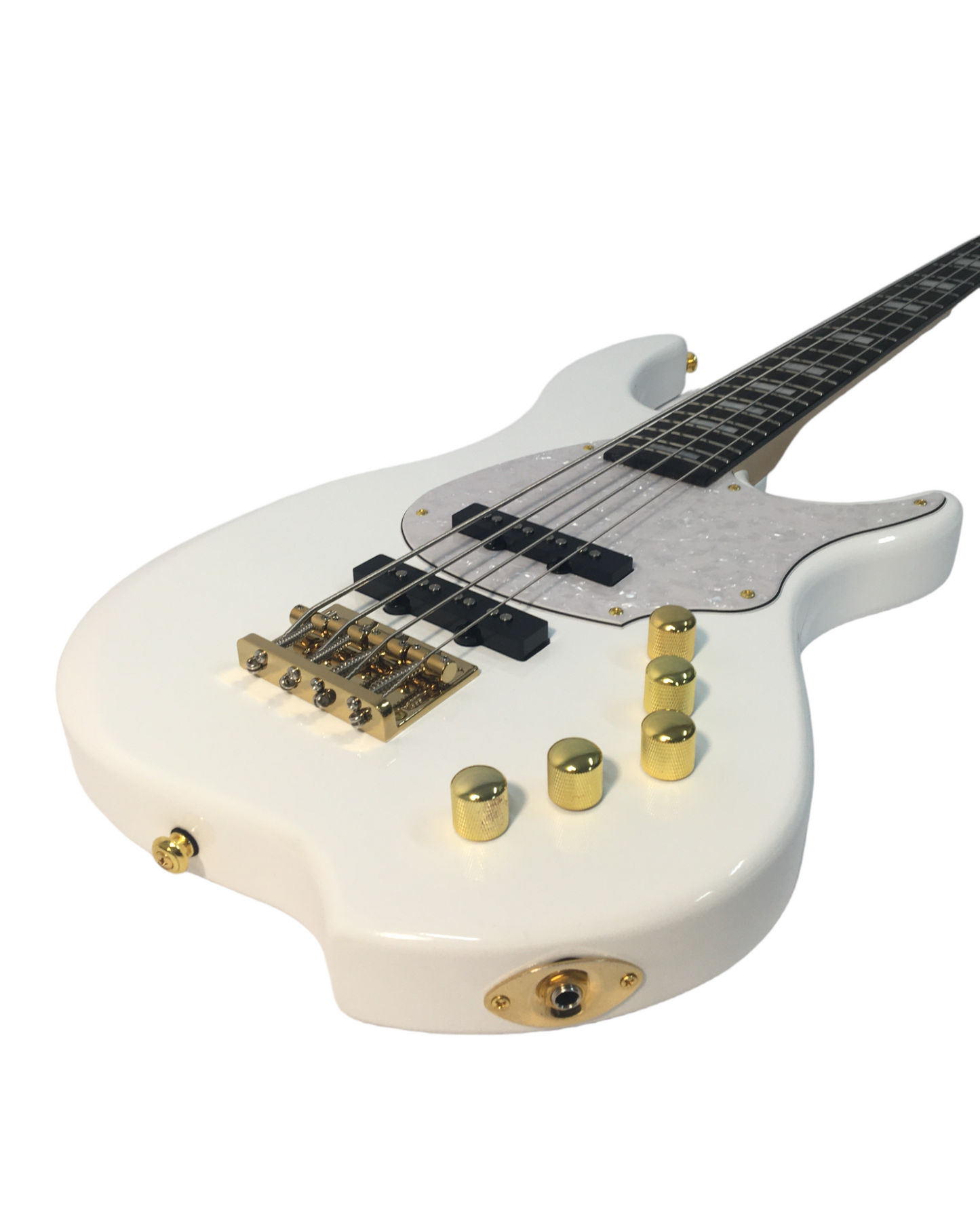 Haze Active Single-Coil Solid Mahogany Hybrid Electric Bass Guitar - White HYBRID4PWH