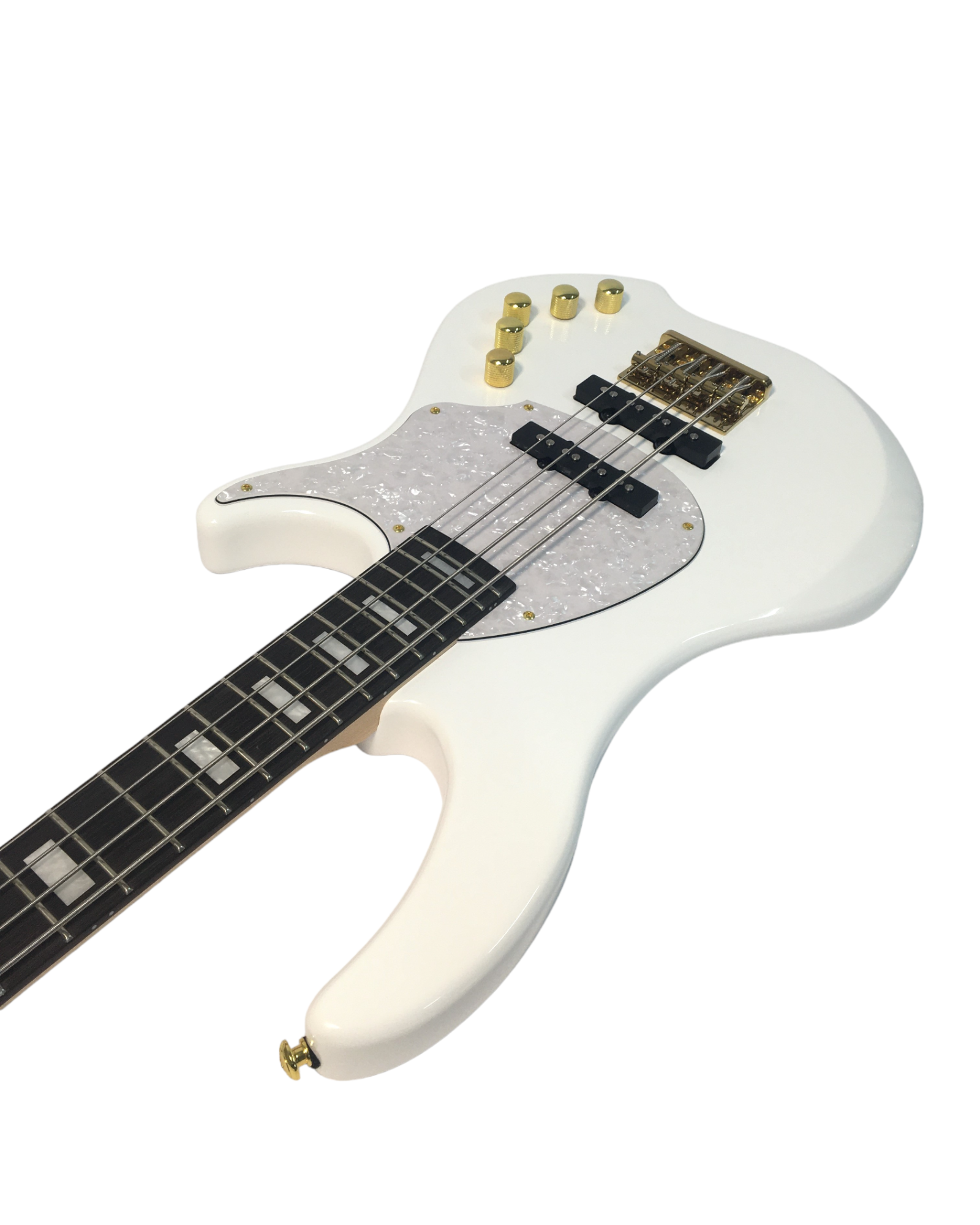 Haze Active Single-Coil Solid Mahogany Hybrid Electric Bass Guitar - White HYBRID4PWH