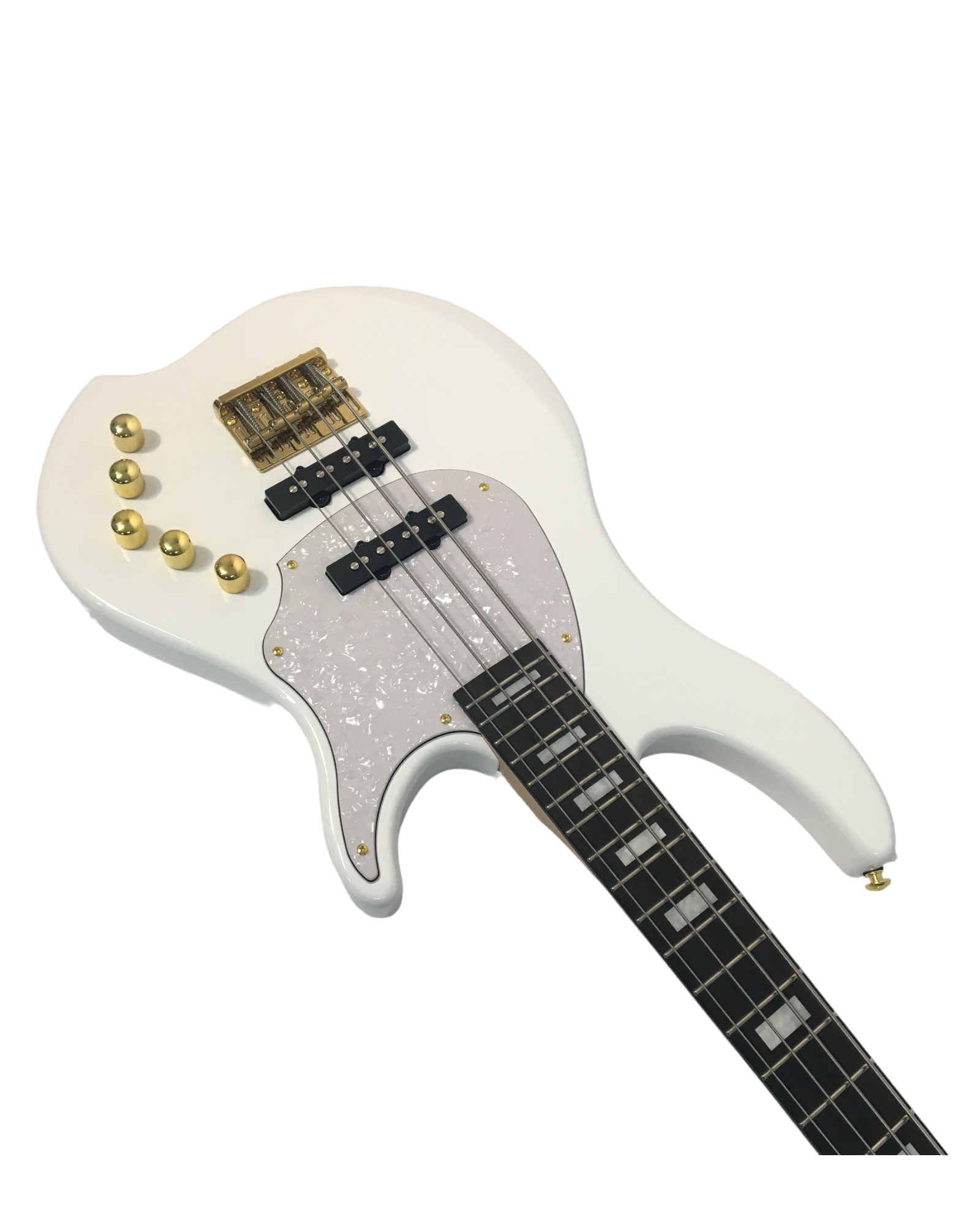 Haze Active Single-Coil Solid Mahogany Hybrid Electric Bass Guitar - White HYBRID4PWH