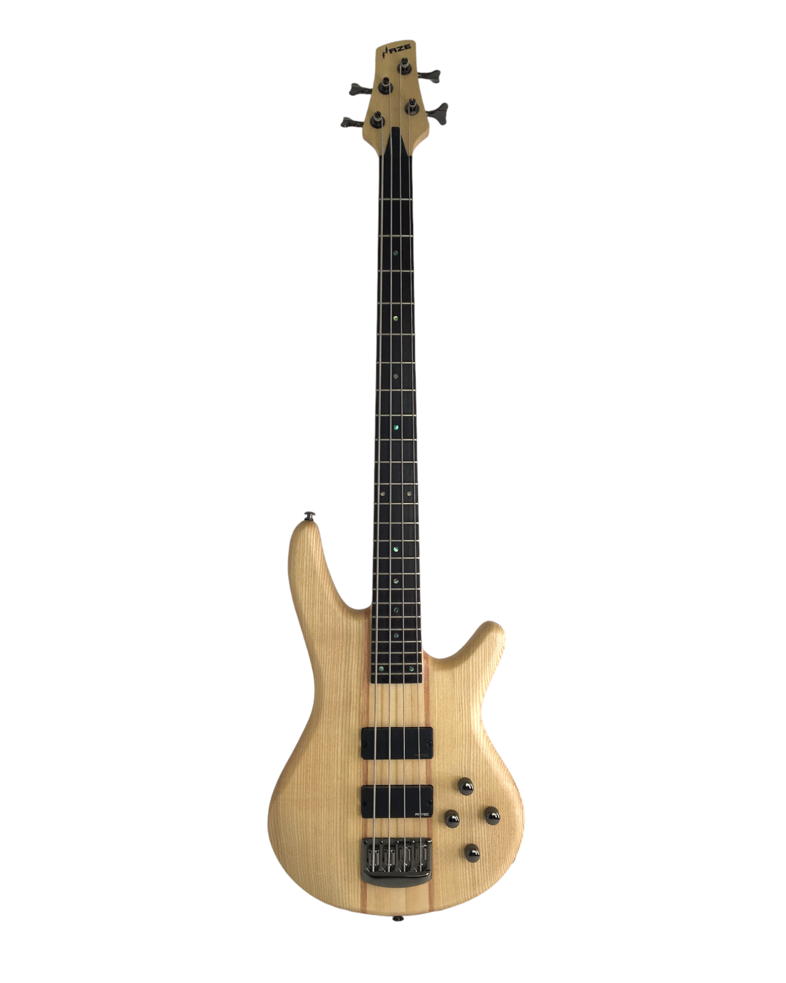 Haze Novara Electric Bass Guitar Premium Ash &amp; Maple Body  - Natural B327N