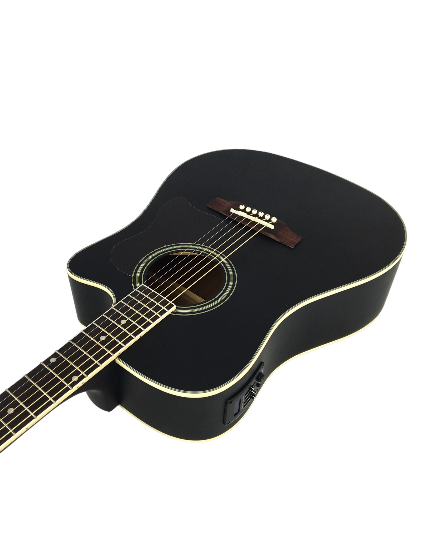 Haze F650CEQMBK Spruce Top Built-In Pickup/Tuner Dreadnought Acoustic Guitar - Black with Accessories and 10W Amp. (Optional)