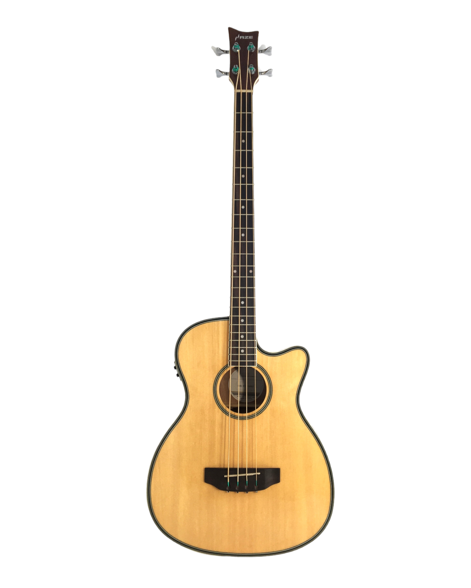 Haze FB711BCEQN44 4-String Electric-Acoustic Bass Guitar, Natural + Free Gig Bag, picks and strap