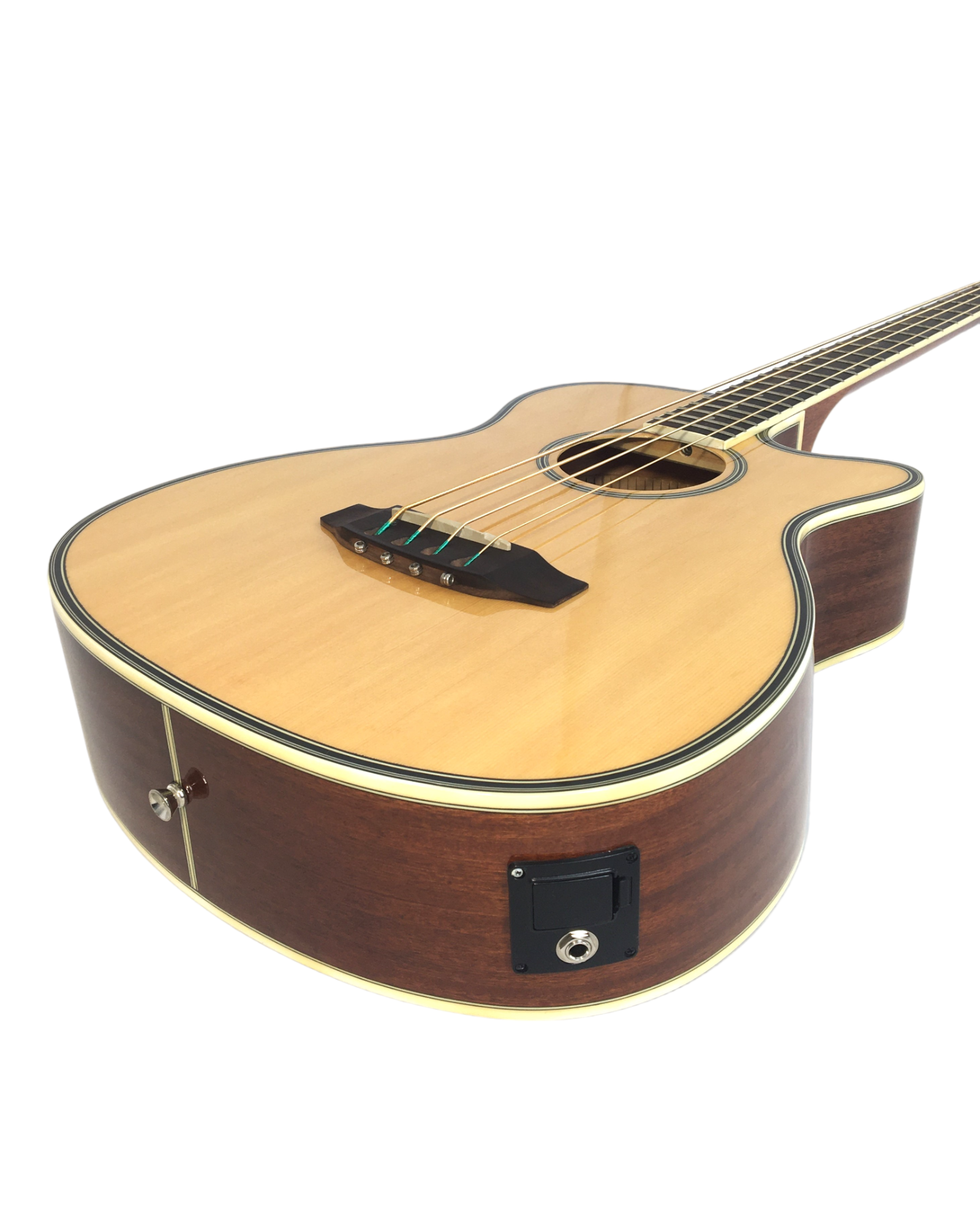 Haze FB711BCEQN44 4-String Electric-Acoustic Bass Guitar, Natural + Free Gig Bag, picks and strap
