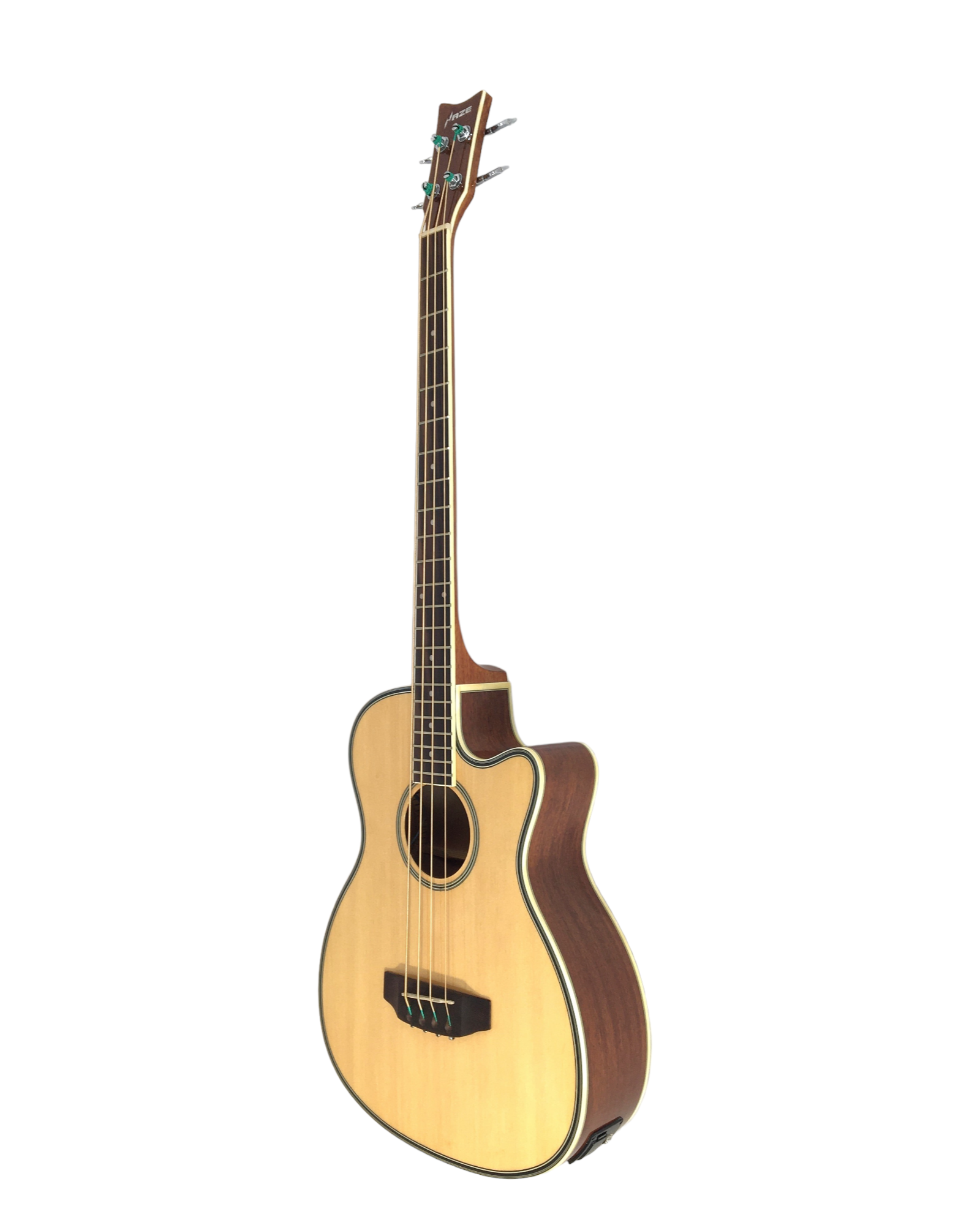 Haze FB711BCEQN44 4-String Electric-Acoustic Bass Guitar, Natural + Free Gig Bag, picks and strap
