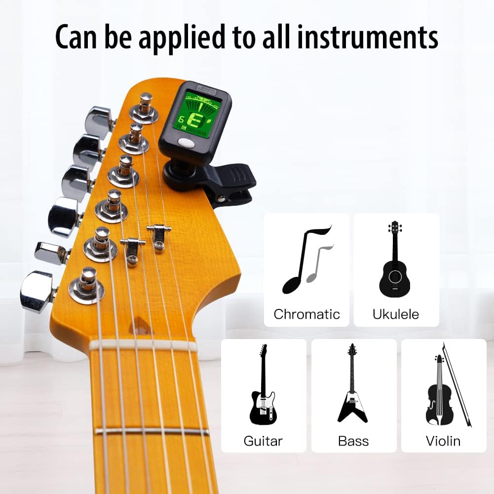 JOYO Clip on Tuner Digital Electronic Tuner for Guitar, Bass, Ukulele, Violin, Mandolin, Banjo Acoustics Calibration Tuner (JT-09)