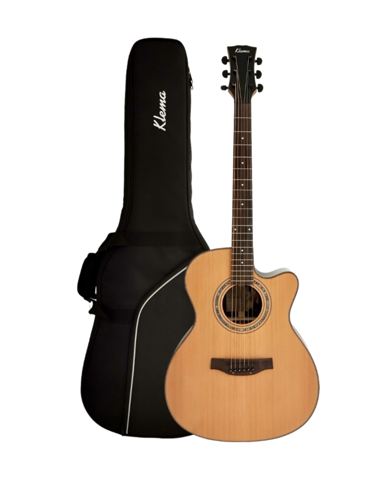 Klema K300JCCE Solid Cedar Top Indian Rosewood Body Fishman Pickup/Tuner Acoustic Guitar - Natural