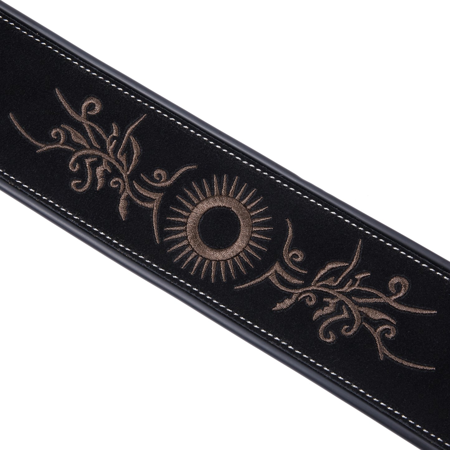 Amumu Embroidered Totem Guitar Strap Black Premium Suede Leather - LE01EBK