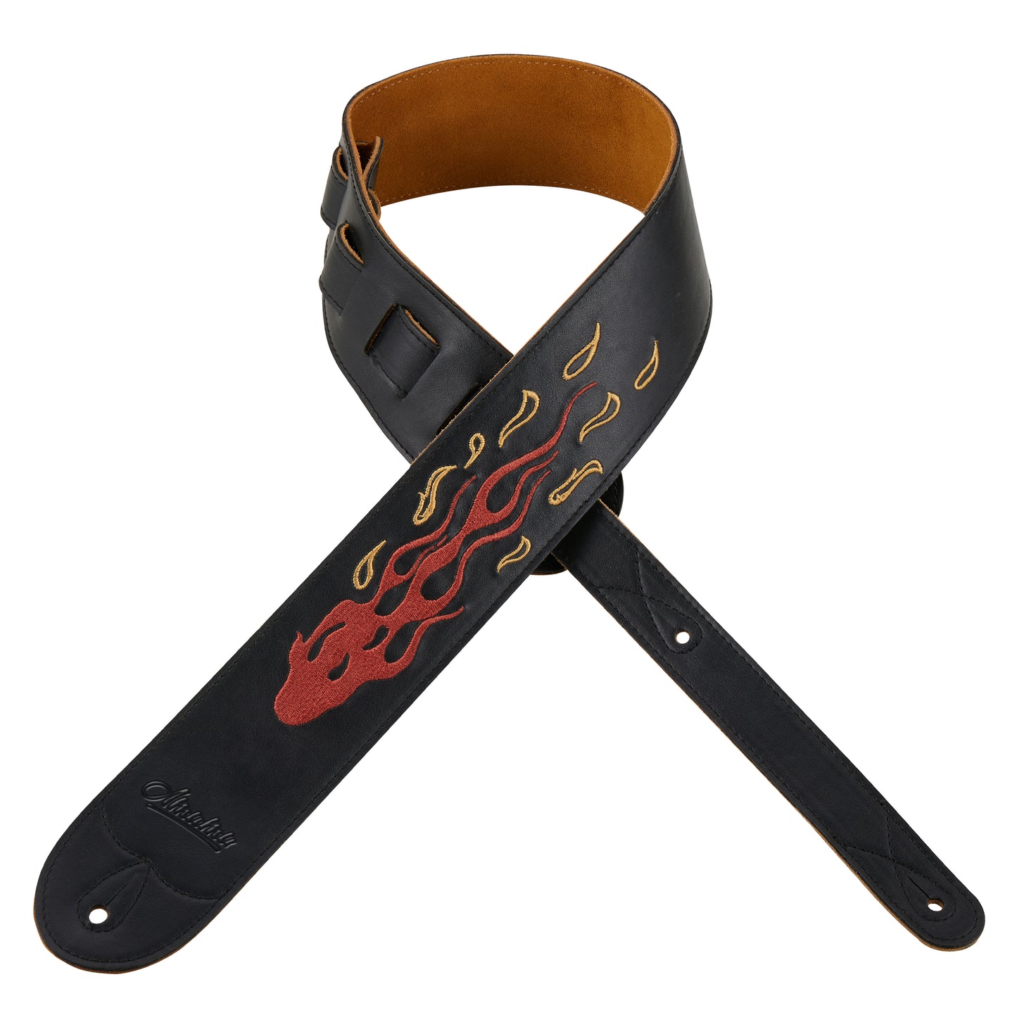 Amumu Leather Embroidered Flame Guitar Strap - LE09BK