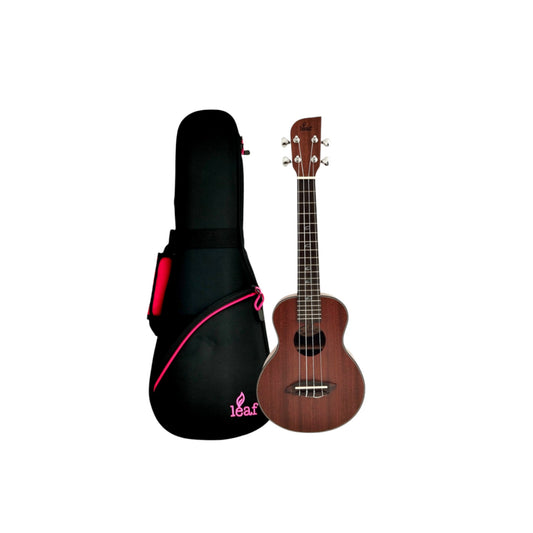 Leaf Series C100 All-Mahogany Concert Ukulele, Satin + 10mm Padded Gig Bag in Pink + Stand