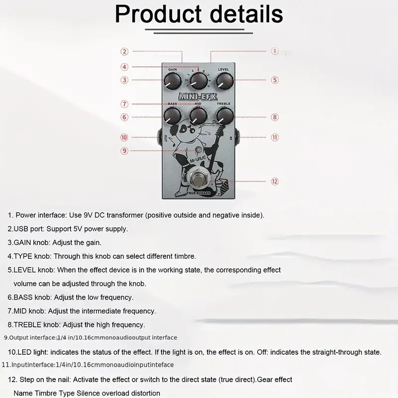 M-VAVE Electric Effects Pedals Heavy Metal Electric Guitar Overload Distortion Effector with Bonus Patch Cables - MINIEFXP014015M