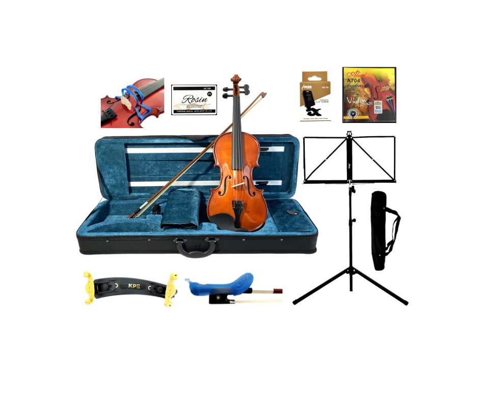 Caraya MV001 4/4-1/16 size Violin outfit w/Extra strings, Foam Hard Case, Bow, Rosin,Tuner, Grip, Shoulder Rest, Stand, Collimators