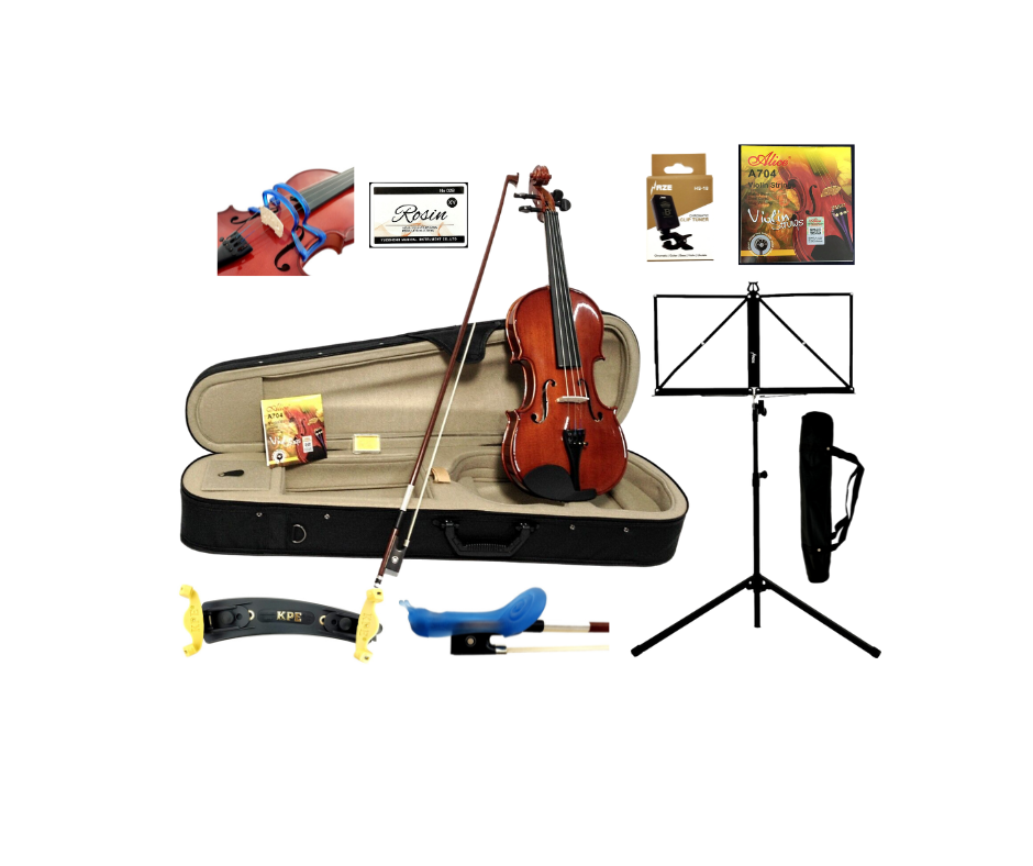 Caraya MV001 4/4-1/16 size Violin outfit w/Extra strings, Foam Hard Case, Bow, Rosin,Tuner, Grip, Shoulder Rest, Stand, Collimators