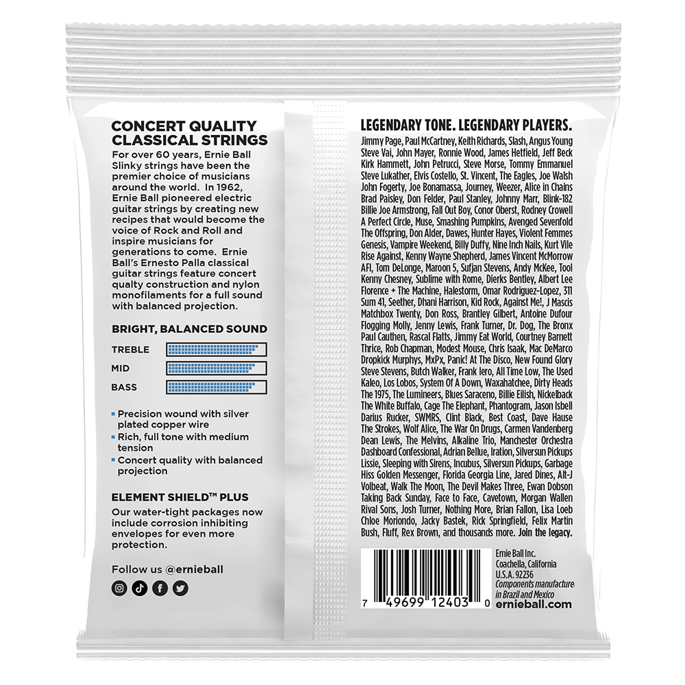 Ernie Ball Ernesto Palla Nylon Classical Guitar Strings 28-42 Gauge - Clear & Silver | P02403