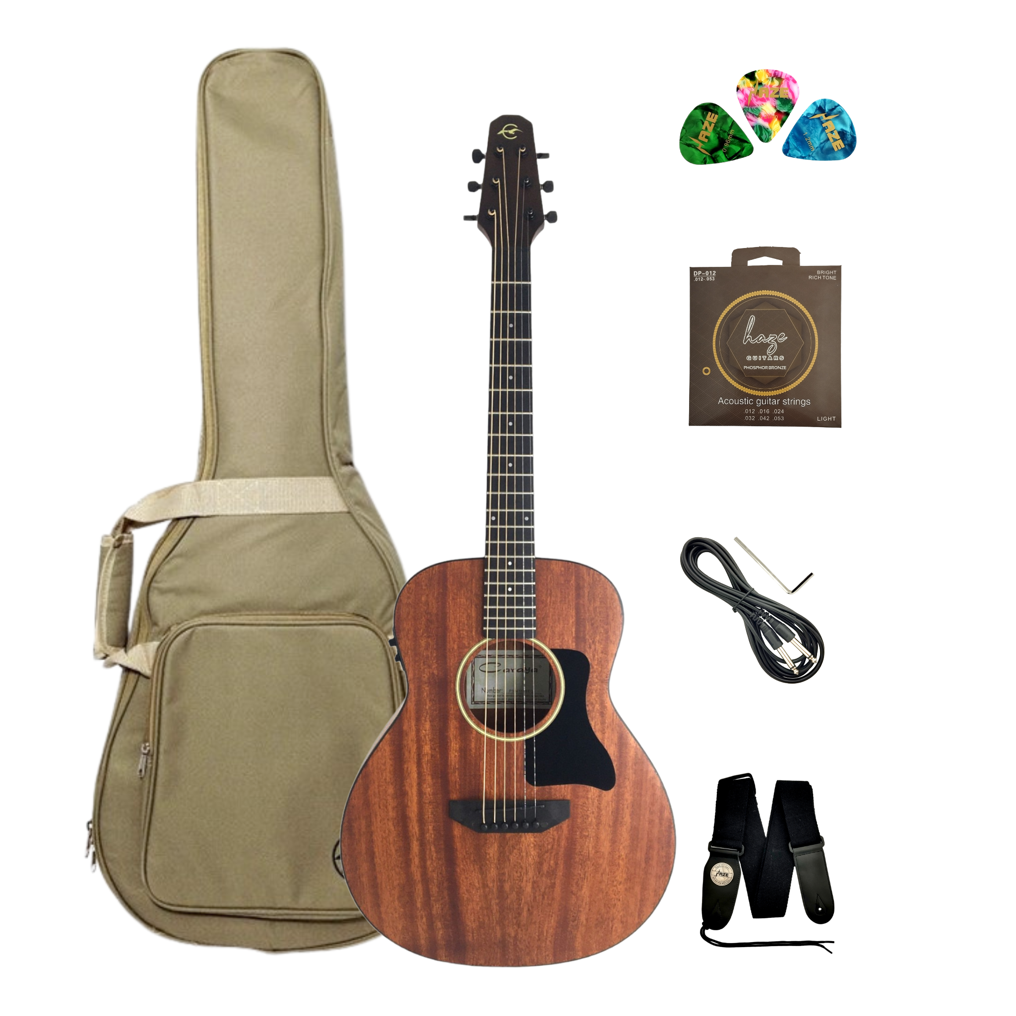 Caraya P304111EQ  Mahogany Built-In Pickups/Tuner Acoustic Guitar - Natural