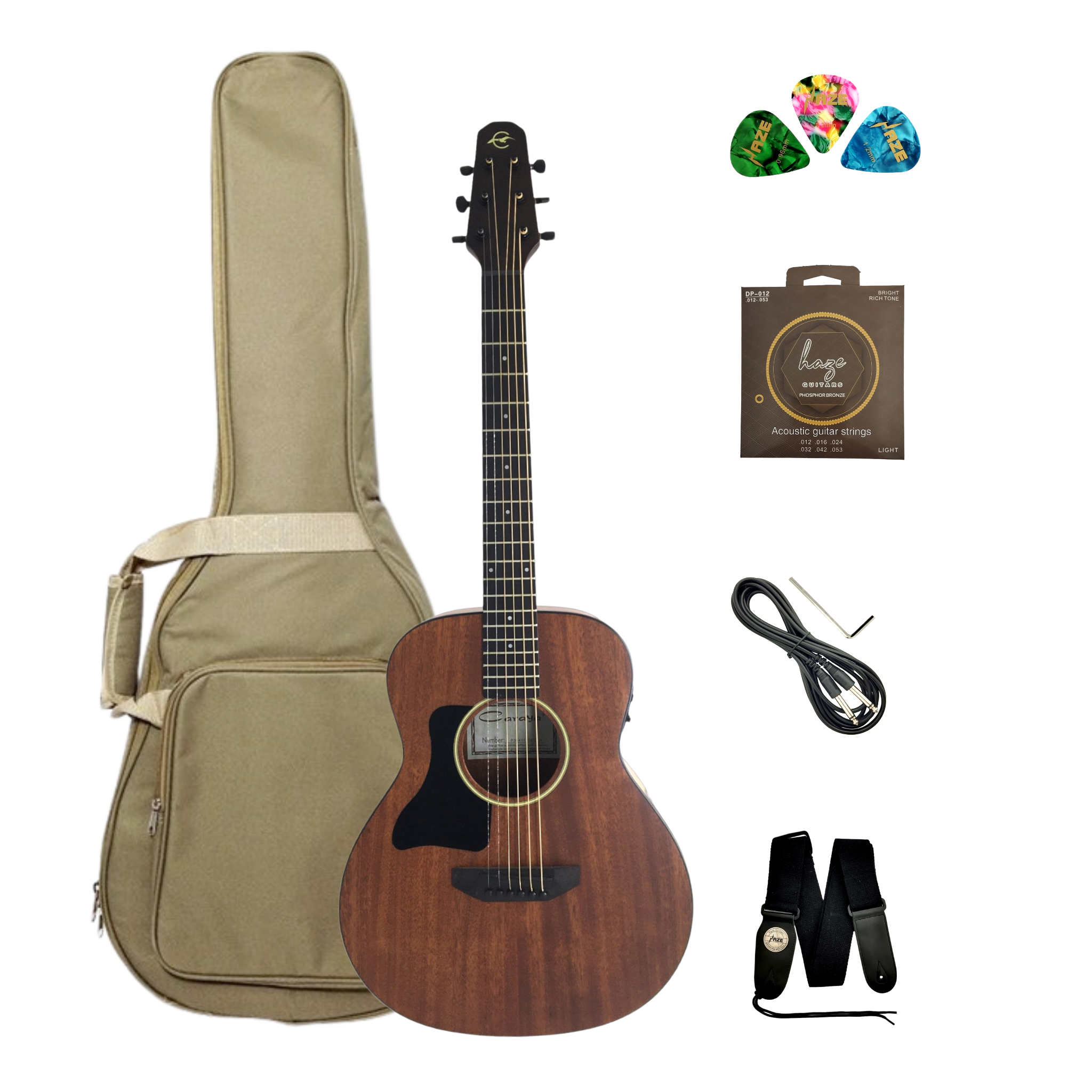Caraya P304111SEQLH Left-Handed 3/4 Traveller Solid Mahogany Acoustic Guitar w/ Built-In Tuner, Pickup & Padded Bag