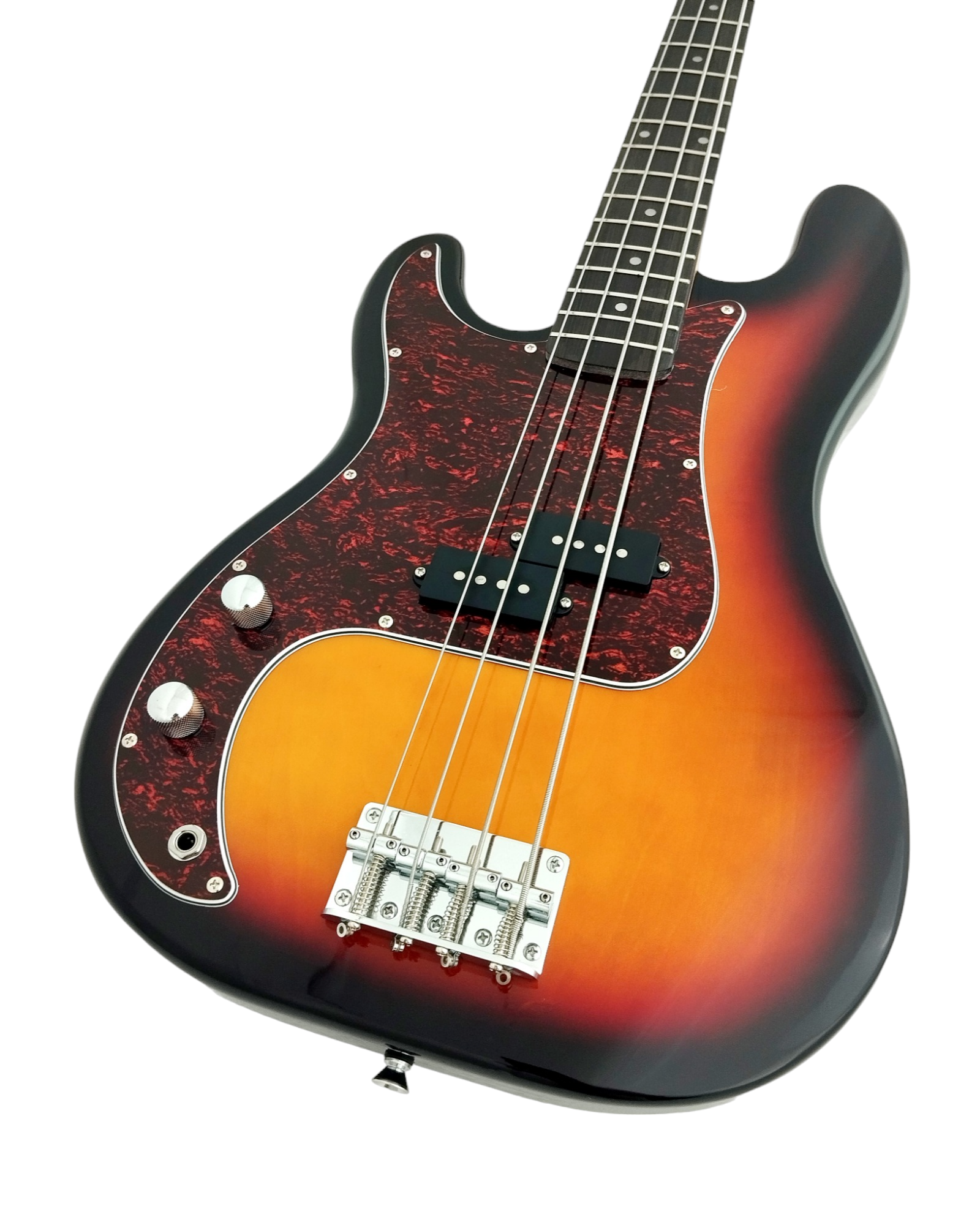 Haze Left Handed Basswood Sunburst Electric Bass Guitar - PB172BSLH  with Accessories and Haze CUBEBABY Portable Multifunctional Bass (Optional)