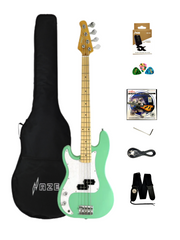 Haze Left Handed Basswood Seafoam Green Electric Bass Guitar - Surf Green PB172SGNLH with Accessories and Haze CUBEBABY Portable Multifunctional Bass (Optional)
