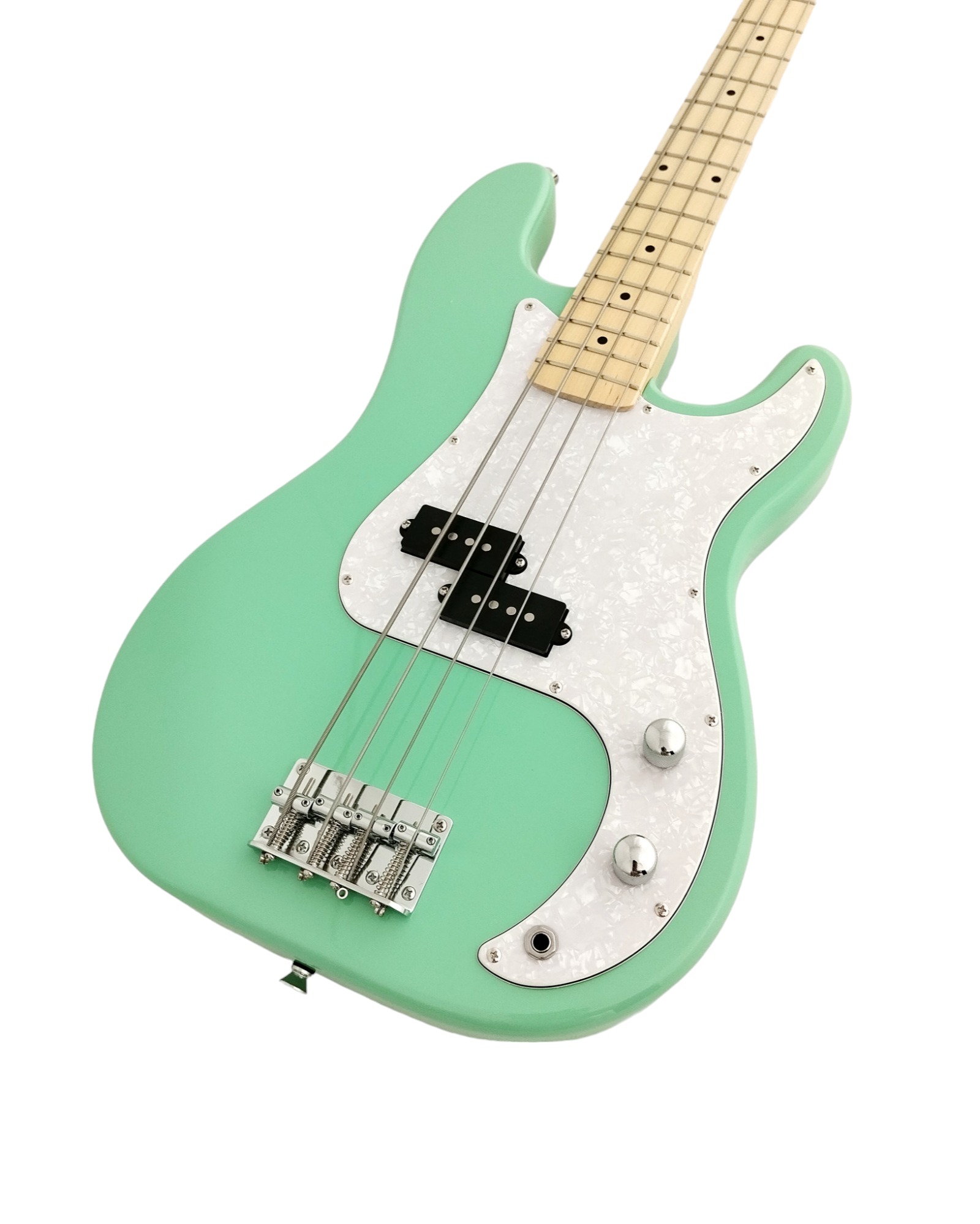 Haze Basswood Seafoam Green Electric Bass Guitar - Surf Green PB172GN  with Accessories and Haze CUBEBABY Portable Multifunctional Bass (Optional)