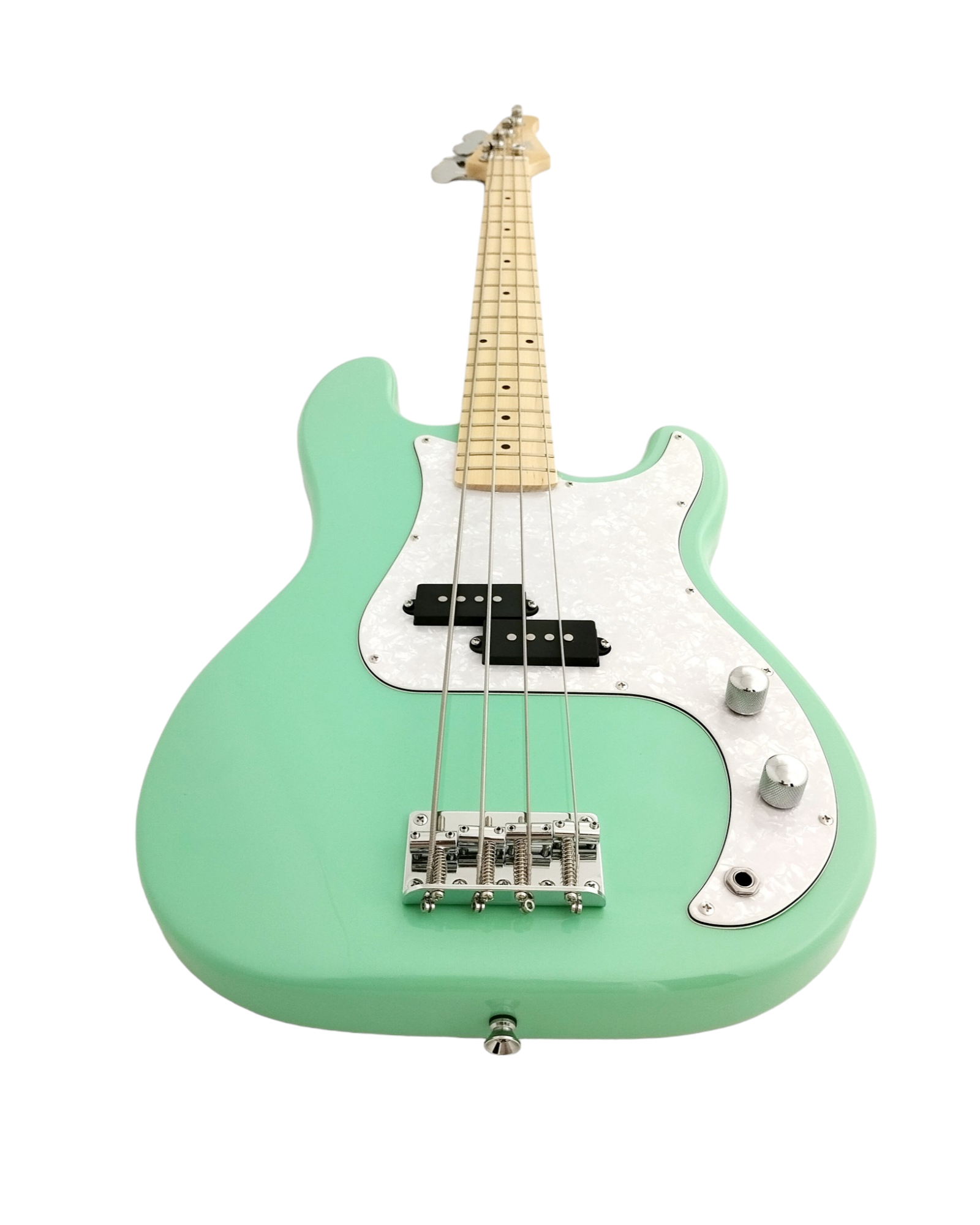 Haze Basswood Seafoam Green Electric Bass Guitar - Surf Green PB172GN  with Accessories and Haze CUBEBABY Portable Multifunctional Bass (Optional)