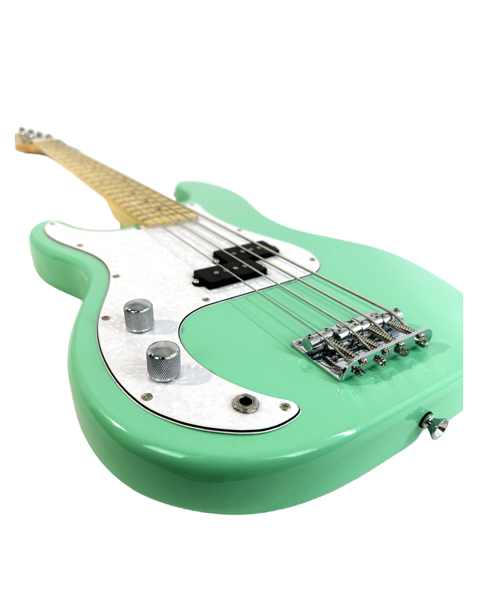 Haze Left Handed Basswood Seafoam Green Electric Bass Guitar - Surf Green PB172SGNLH with Accessories and Haze CUBEBABY Portable Multifunctional Bass (Optional)