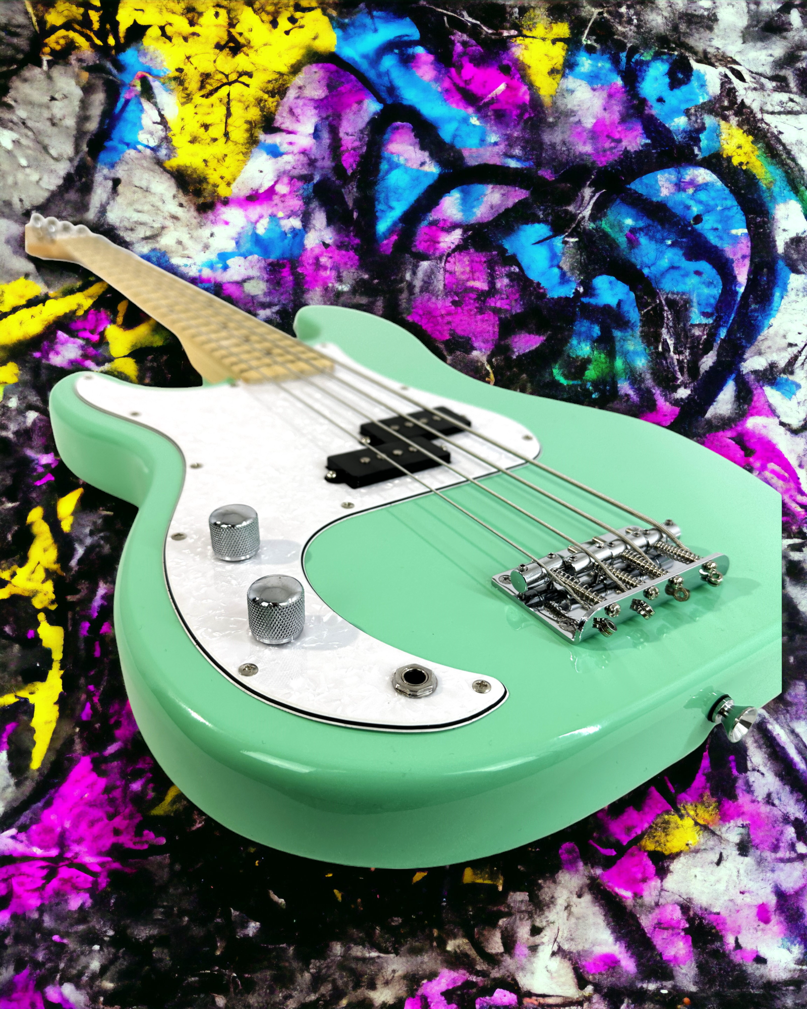 Haze Left Handed Basswood Seafoam Green Electric Bass Guitar - Surf Green PB172SGNLH with Accessories and Haze CUBEBABY Portable Multifunctional Bass (Optional)