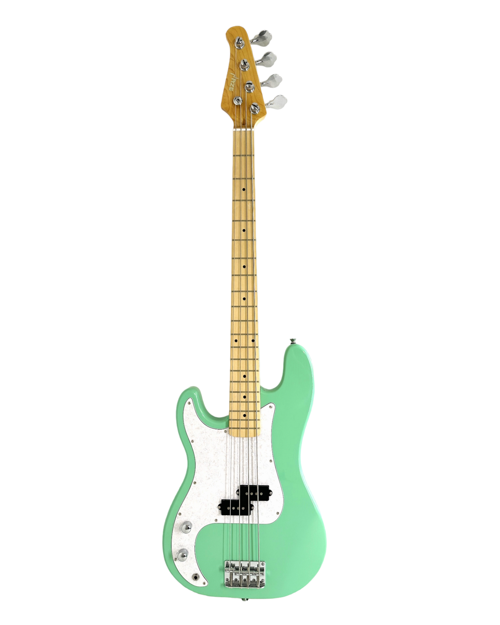 Haze Left Handed Basswood Seafoam Green Electric Bass Guitar - Surf Green PB172SGNLH with Accessories and Haze CUBEBABY Portable Multifunctional Bass (Optional)