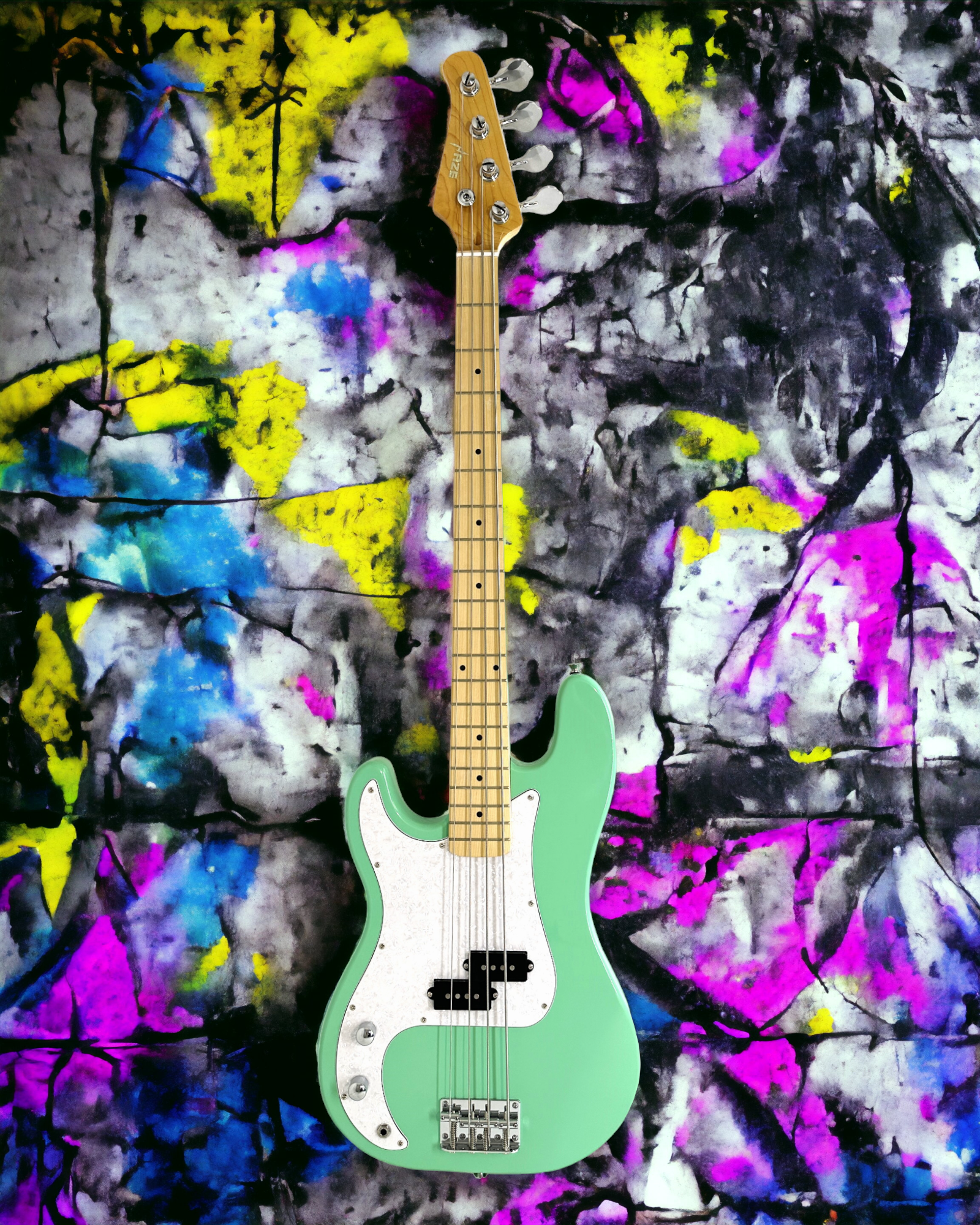 Haze Left Handed Basswood Seafoam Green Electric Bass Guitar - Surf Green PB172SGNLH with Accessories and Haze CUBEBABY Portable Multifunctional Bass (Optional)