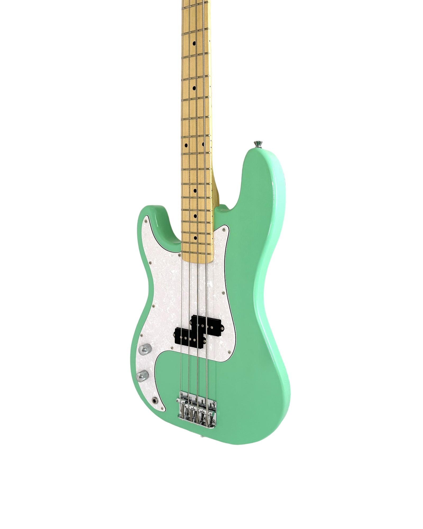 Haze Left Handed Basswood Seafoam Green Electric Bass Guitar - Surf Green PB172SGNLH with Accessories and Haze CUBEBABY Portable Multifunctional Bass (Optional)