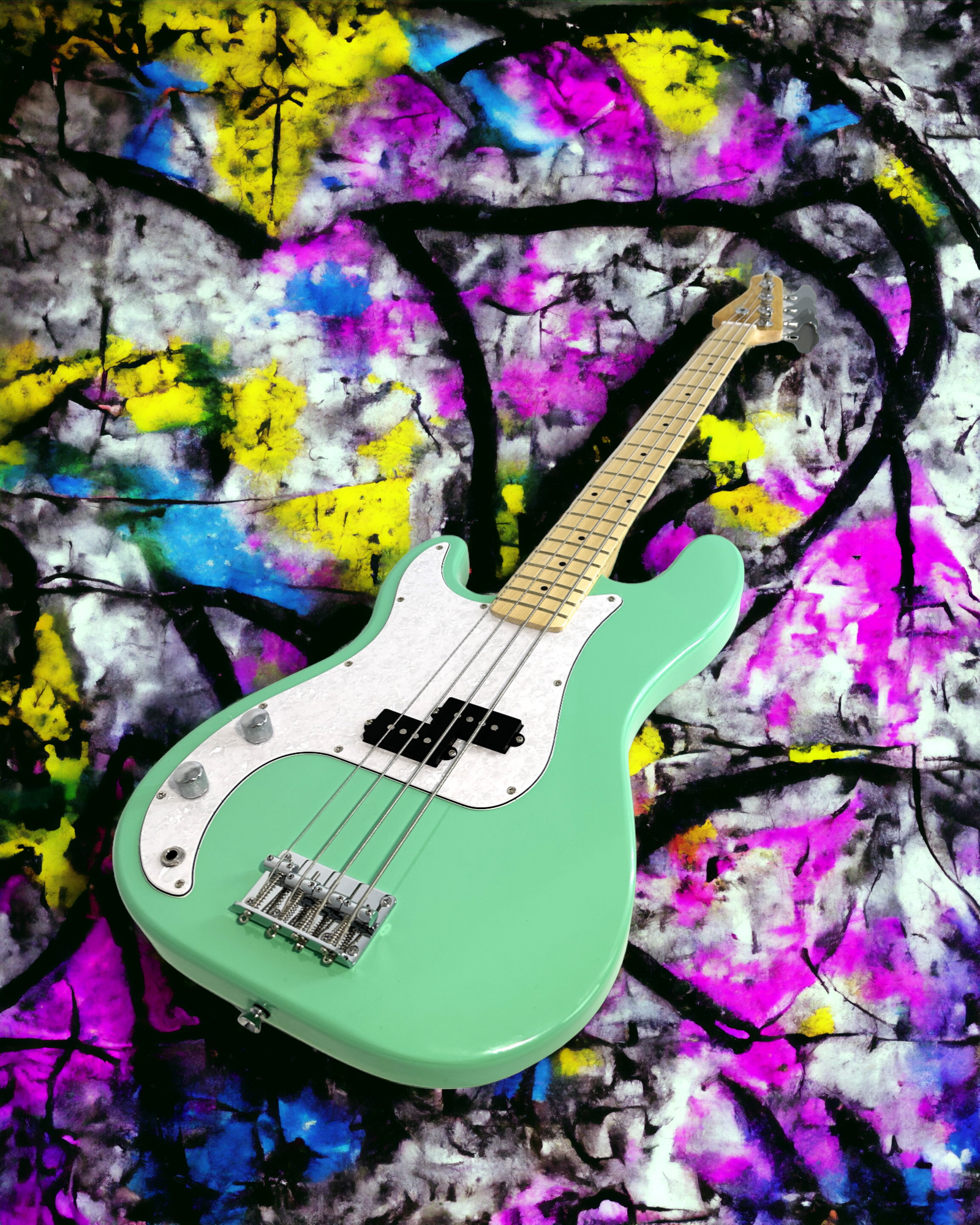 Haze Left Handed Basswood Seafoam Green Electric Bass Guitar - Surf Green PB172SGNLH with Accessories and Haze CUBEBABY Portable Multifunctional Bass (Optional)