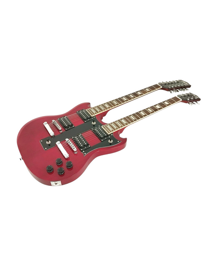 Haze Double Neck 12-String & 6-String HH Humbuckers HSG Electric Guitar - Red PBE19010DB