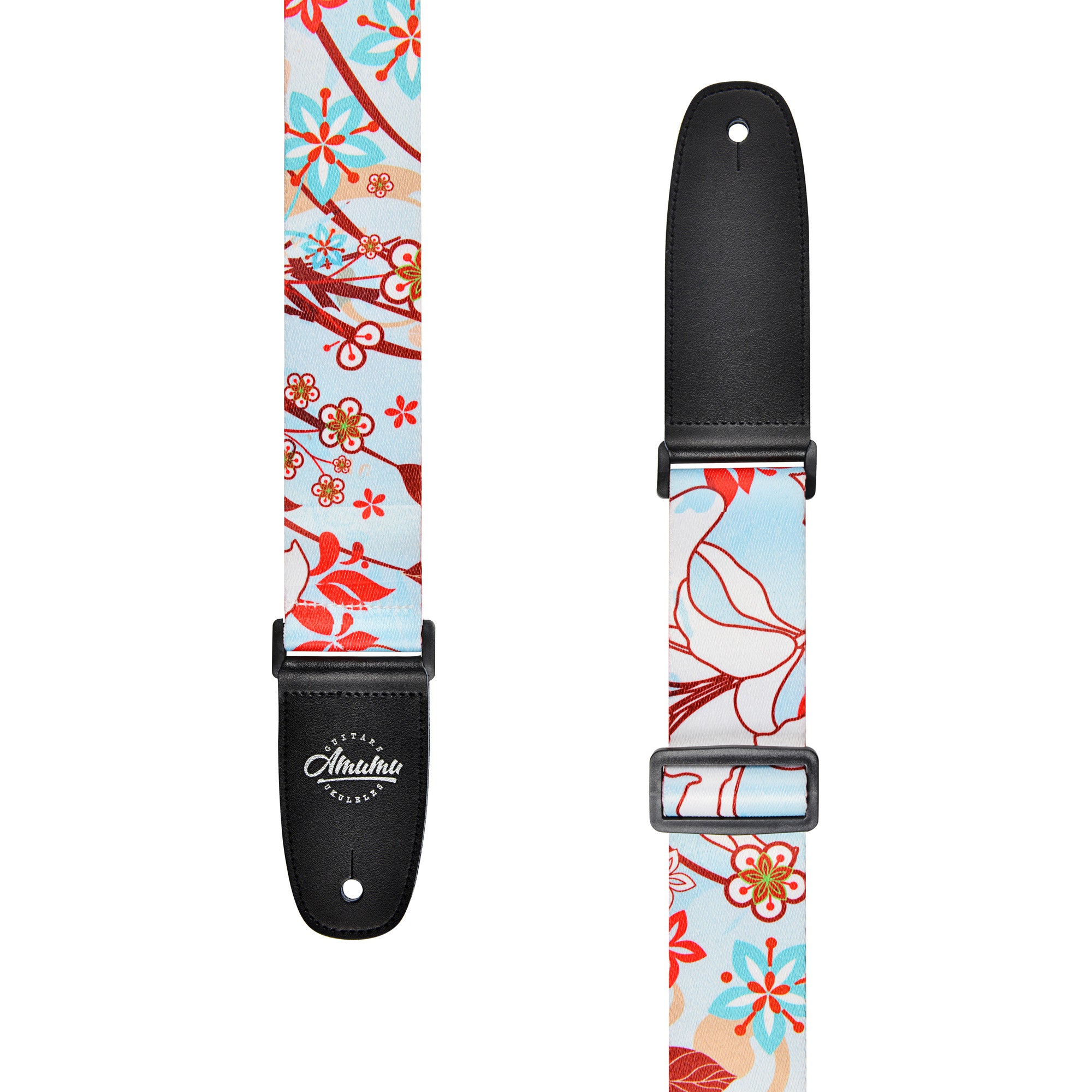 Amumu PC05P White Lily Flower Light Blue Polyester Cotton Guitar Strap