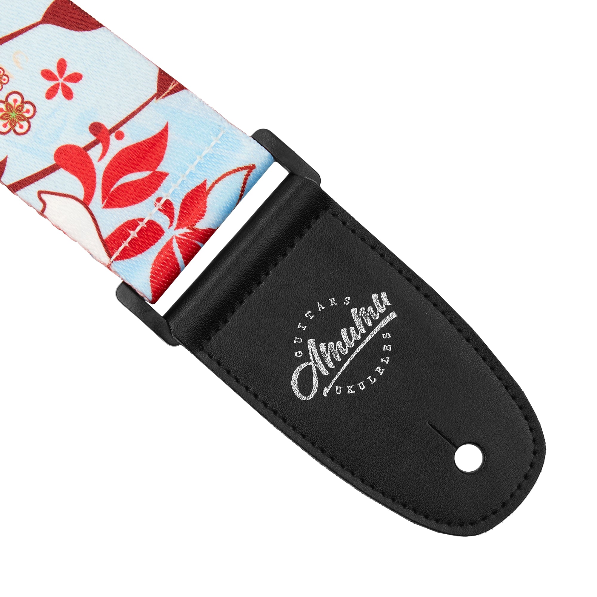 Amumu PC05P White Lily Flower Light Blue Polyester Cotton Guitar Strap