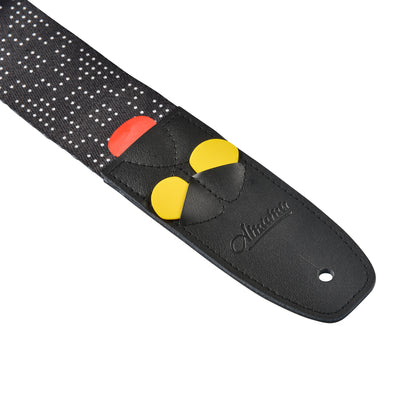 Amumu White Dots Guitar Strap Black Polyester Cotton - PC12PBK