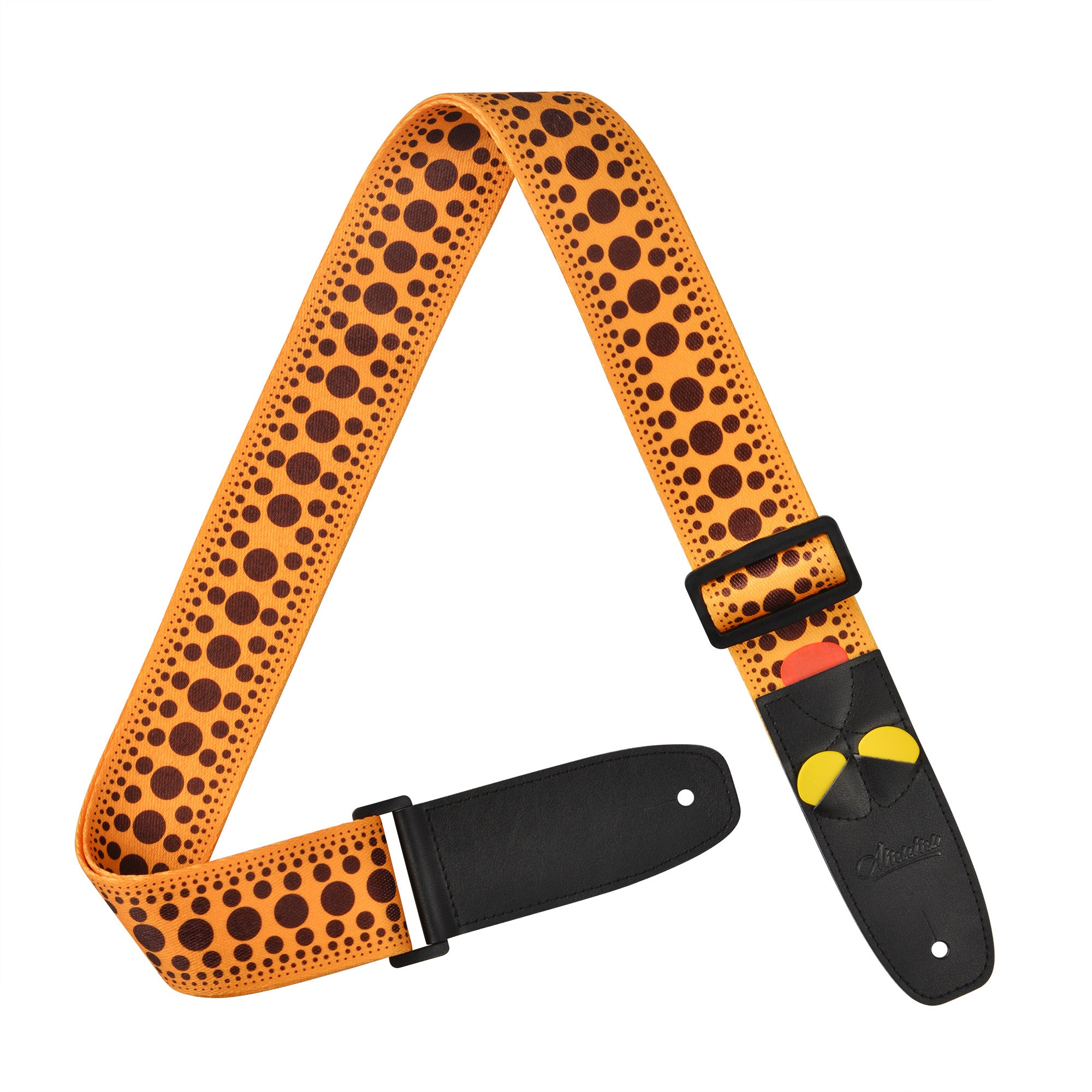 Amumu PC13PYL Polka Dots Guitar Strap Yellow Polyester Cotton