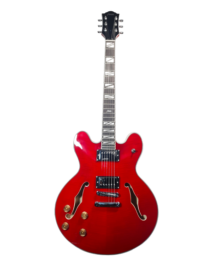 Haze Semi-Hollow 335-Style Flame Maple HES Electric Guitar - Red SEG272CRLH