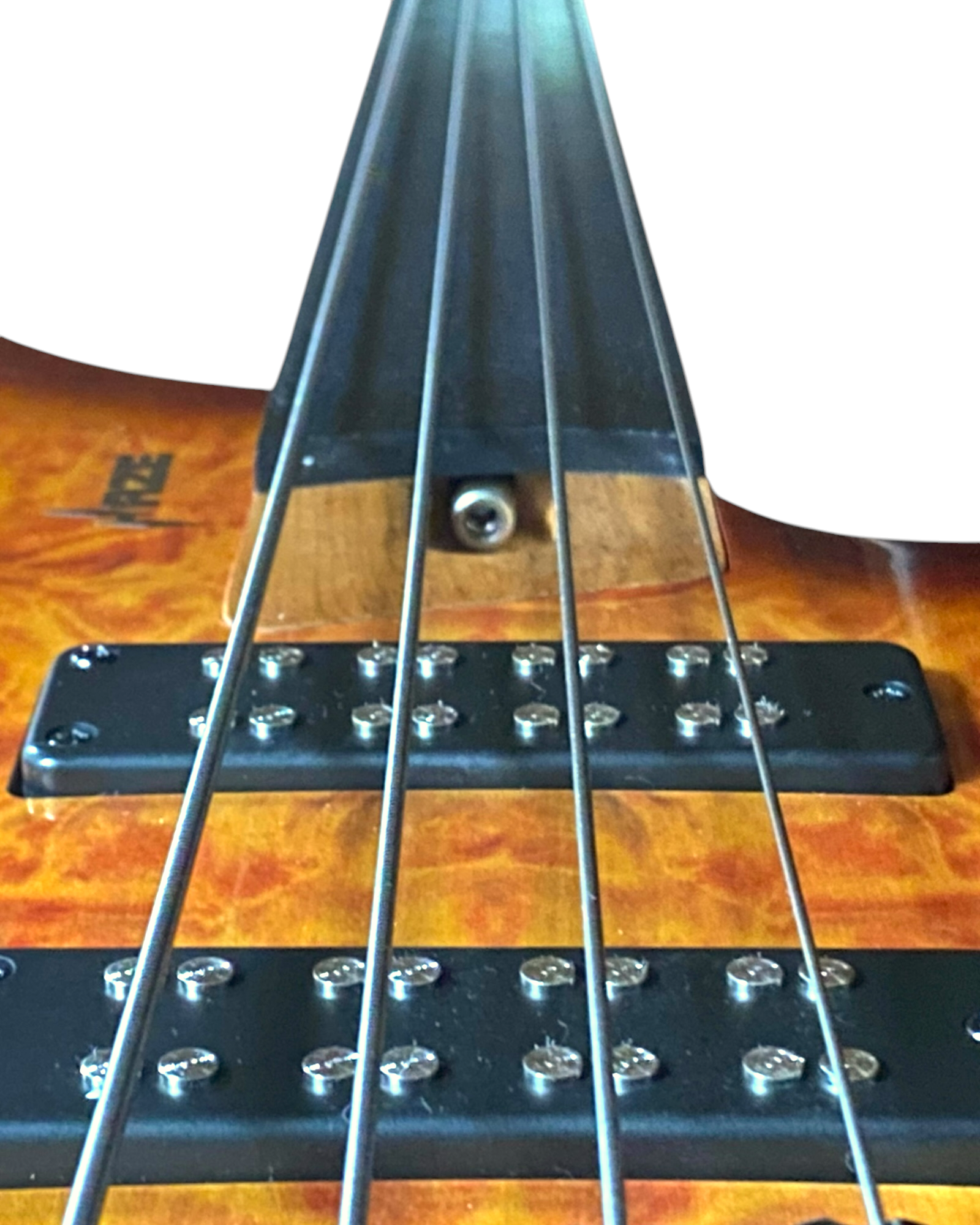 Haze HHLB4 Voyager Series Headless Fretless Electric Bass – Roasted Maple Neck, Brown Sunburst Finish, & Active BJ-80 Pickups