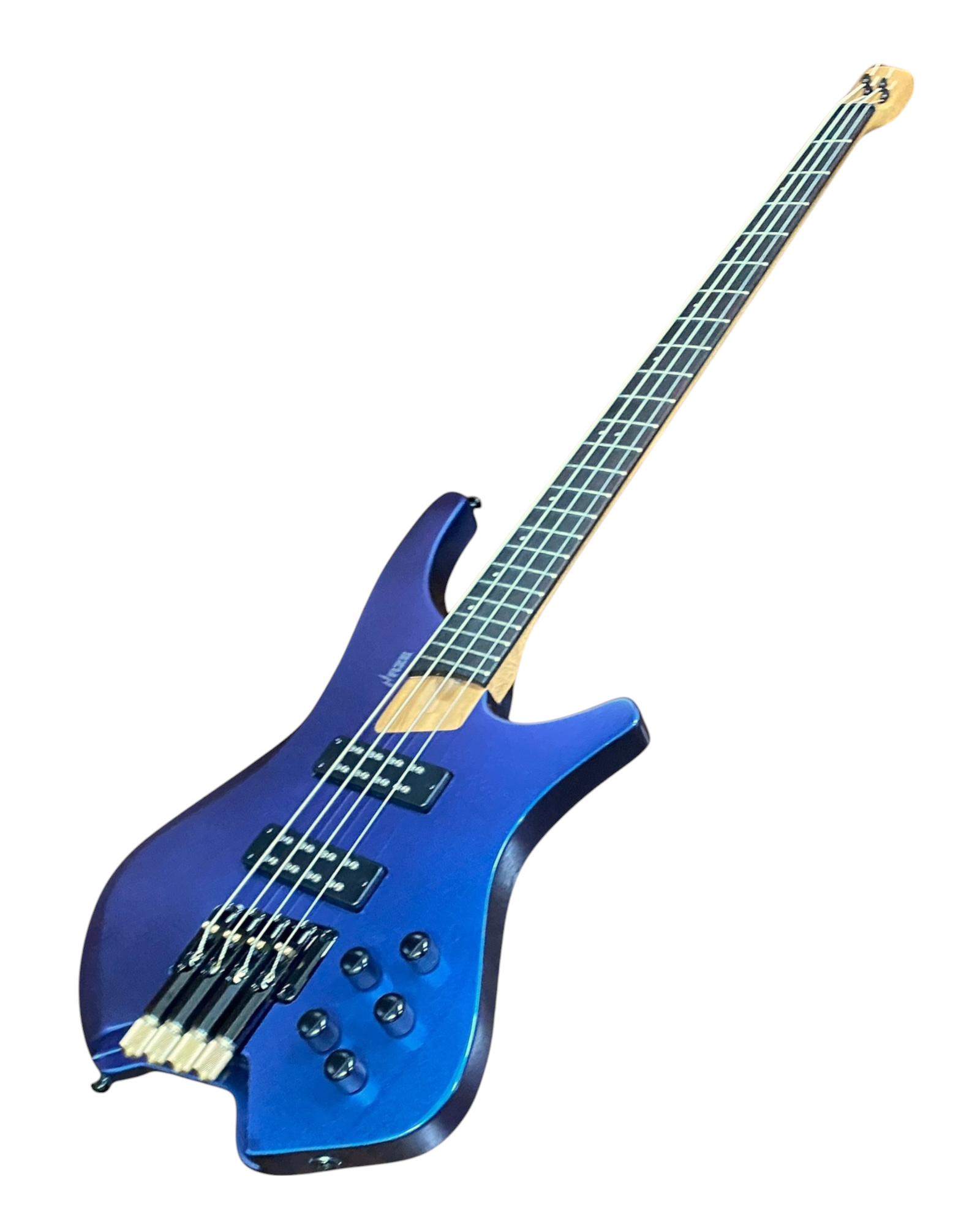 Haze HB4BLP Aurora Series Headless Electric Bass – 24-Fret Roasted Maple Neck, Blue-Purple Chameleon Finish, & Active BJ-80 Pickups
