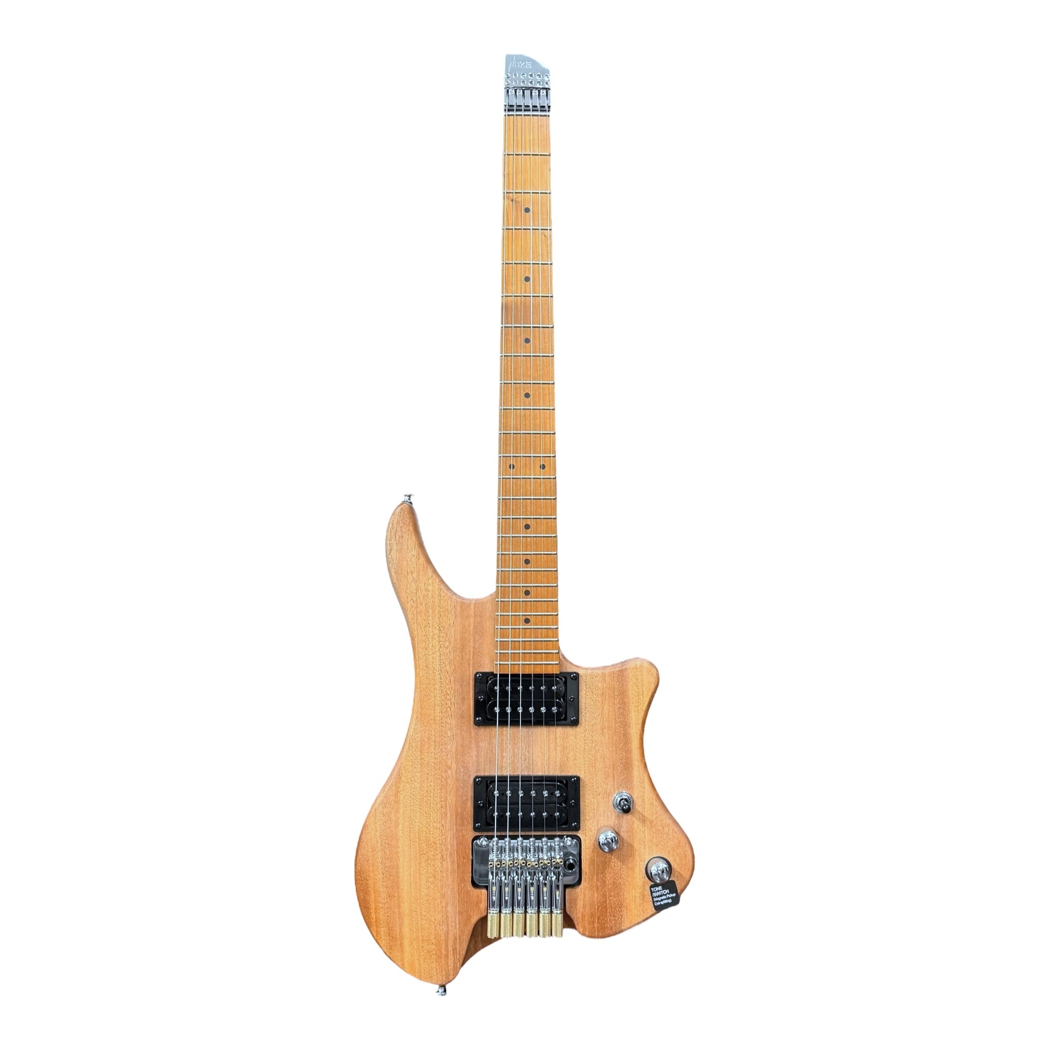 Haze HL1A Raw Woodgrain Headless Electric Guitar with Split Coil & Whammy