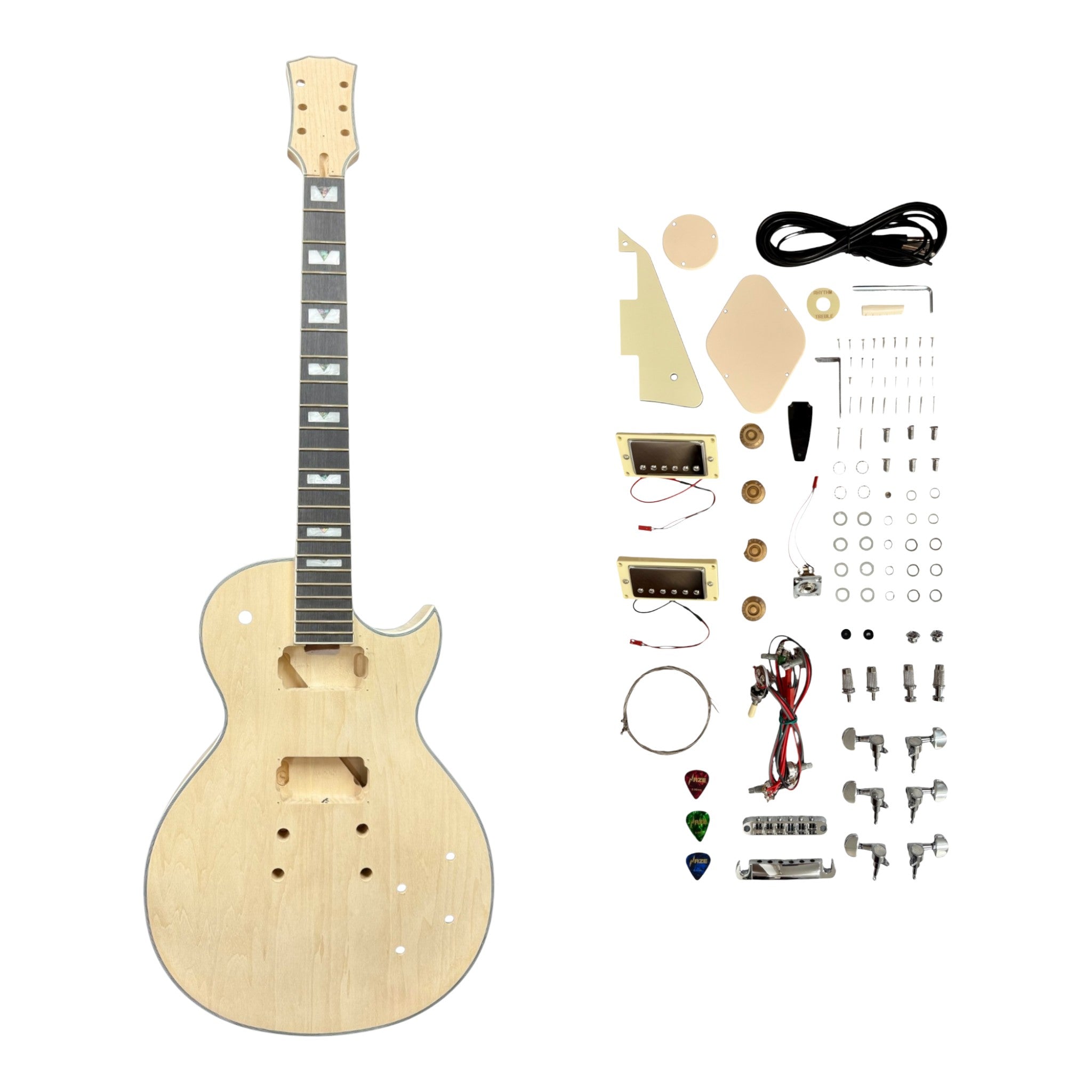 E238DIY Arched Top Solid Basswood Body Maple Set-Neck HLP H-H Electric Guitar DIY Kit - Complete No-Soldering w/ 3-Ply Ivory Trims & Chrome Hardware