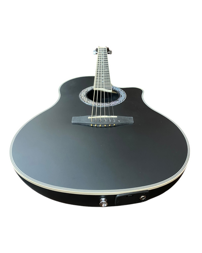 Haze SP721CEQMBK Roundback Built-In Pickups Fibre Glass Back Acoustic Guitar - Black